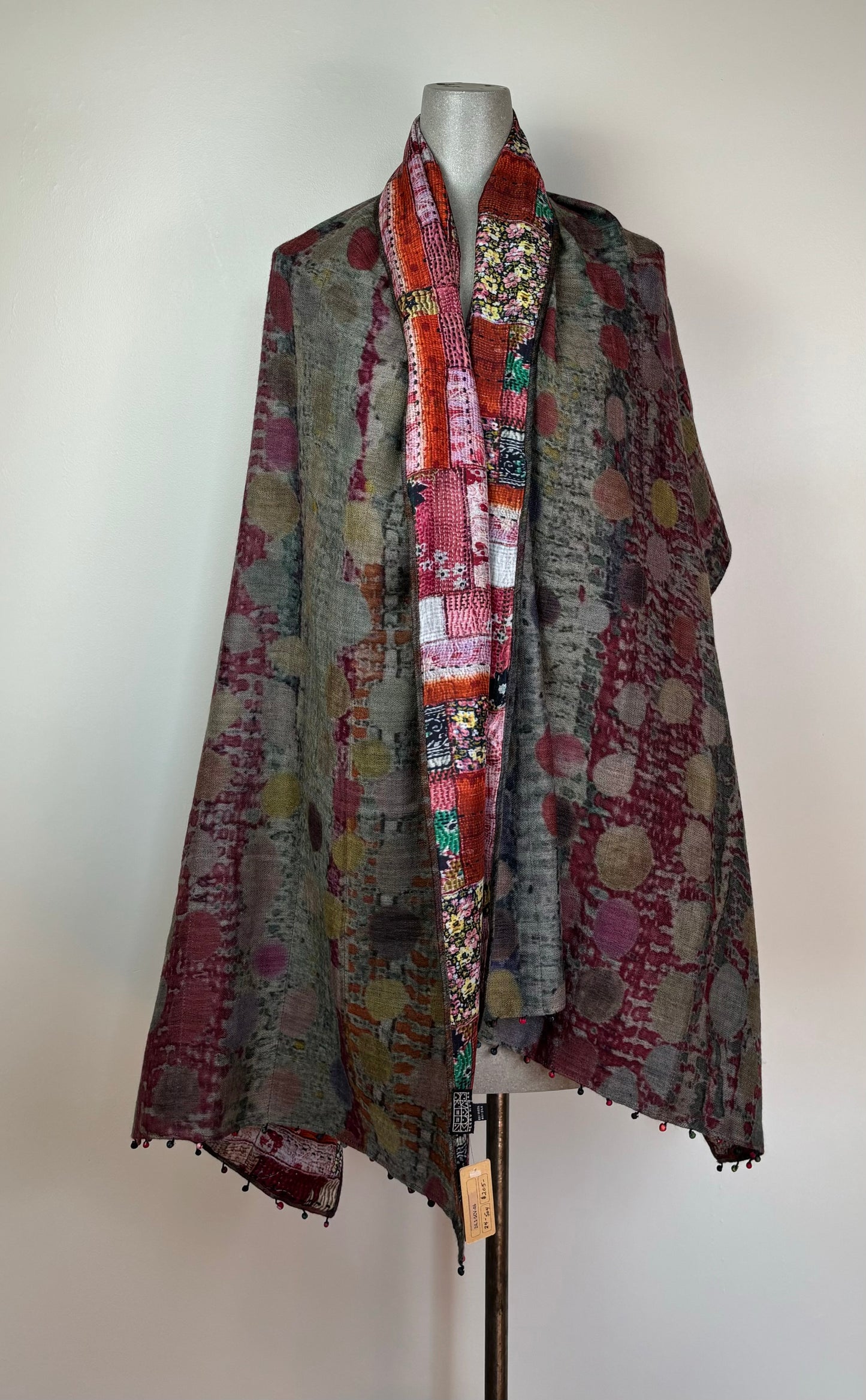 Neeru Kumar  ~  Silk Lined Wool/Silk Dot/Patchwork Print Scarf - Multi Color