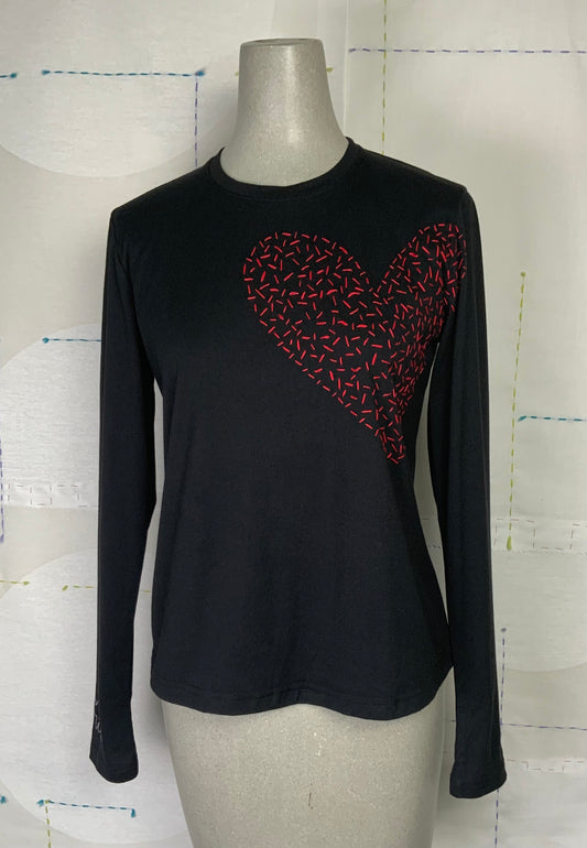 Cats With A Heart  ~  L/S Tee Shirt with Big Heart - Black