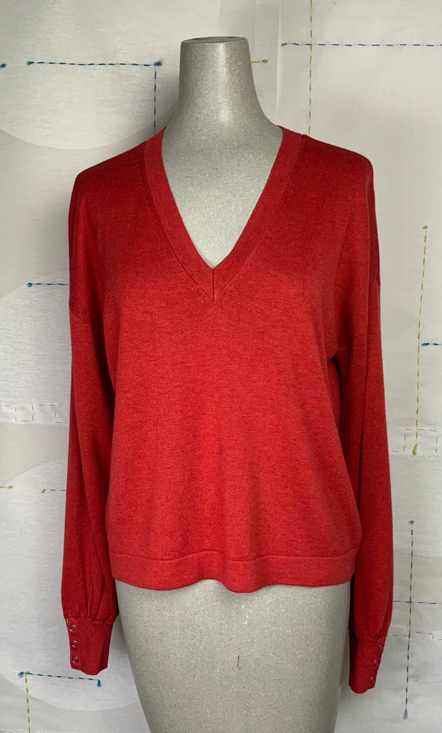 Lilla P.  ~  Snap Cuff V-Neck Sweater - Lava