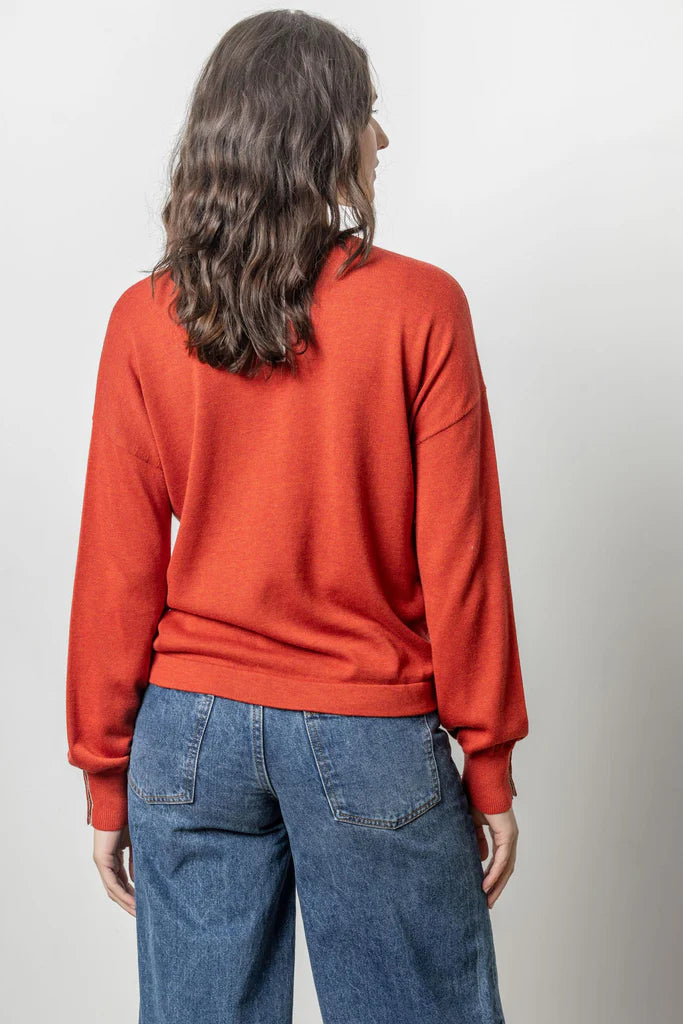 Lilla P.  ~  Snap Cuff V-Neck Sweater - Lava