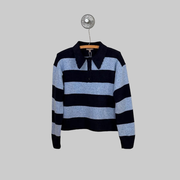 Lilla P.  ~  Striped Polo Sweater - Clearwater Stripe
