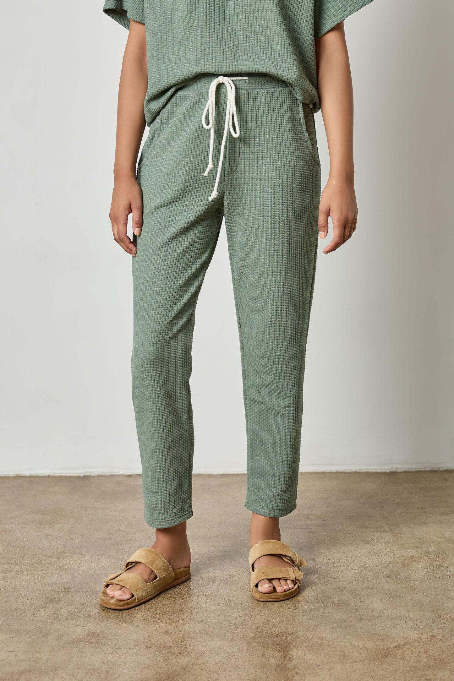 Lilla P. ~  Drawcord Waffle Pant - Seagrass