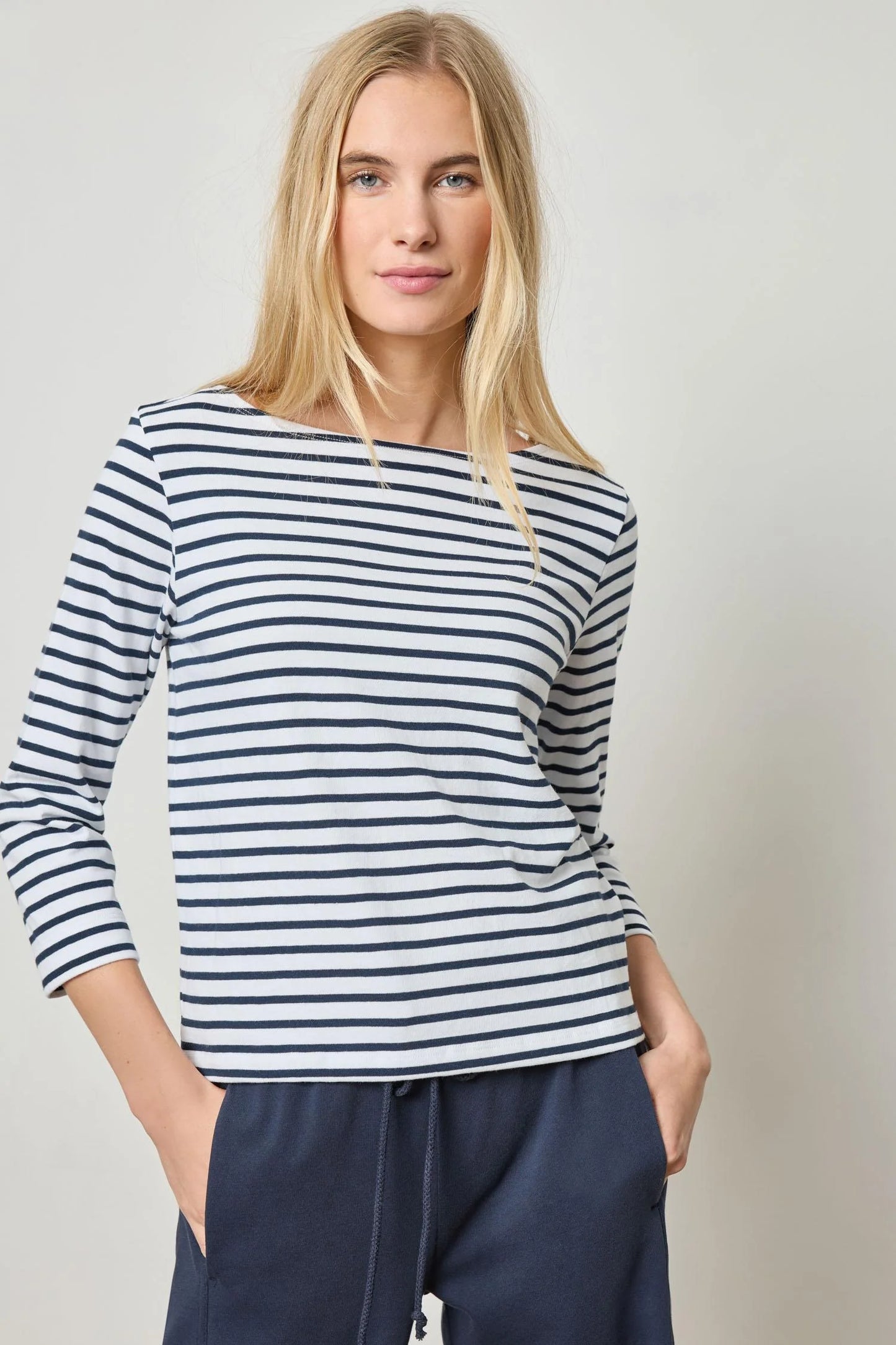 Lilla P. ~  French Boatneck Top - Dark Navy Stripe