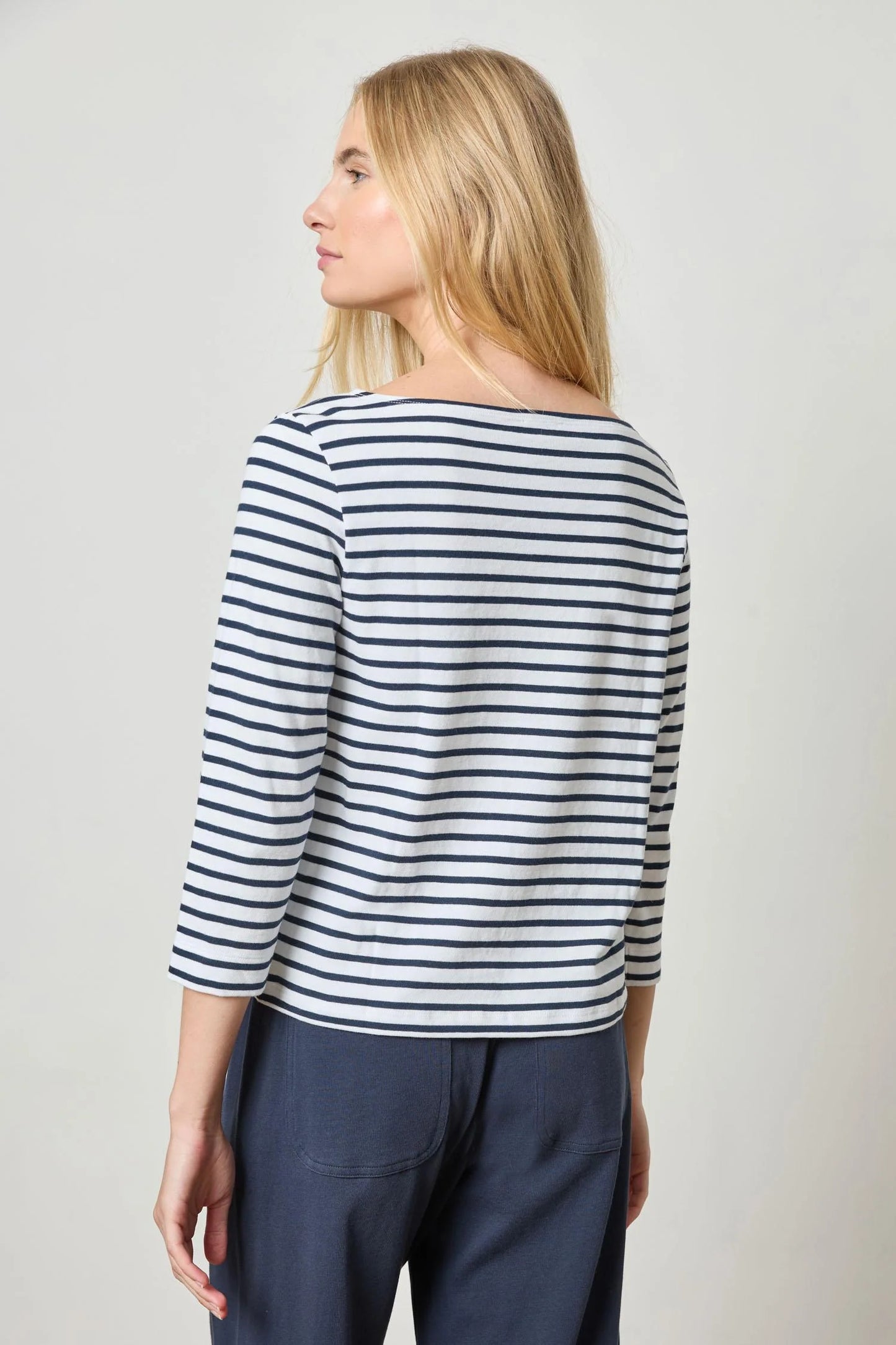 Lilla P. ~  French Boatneck Top - Dark Navy Stripe