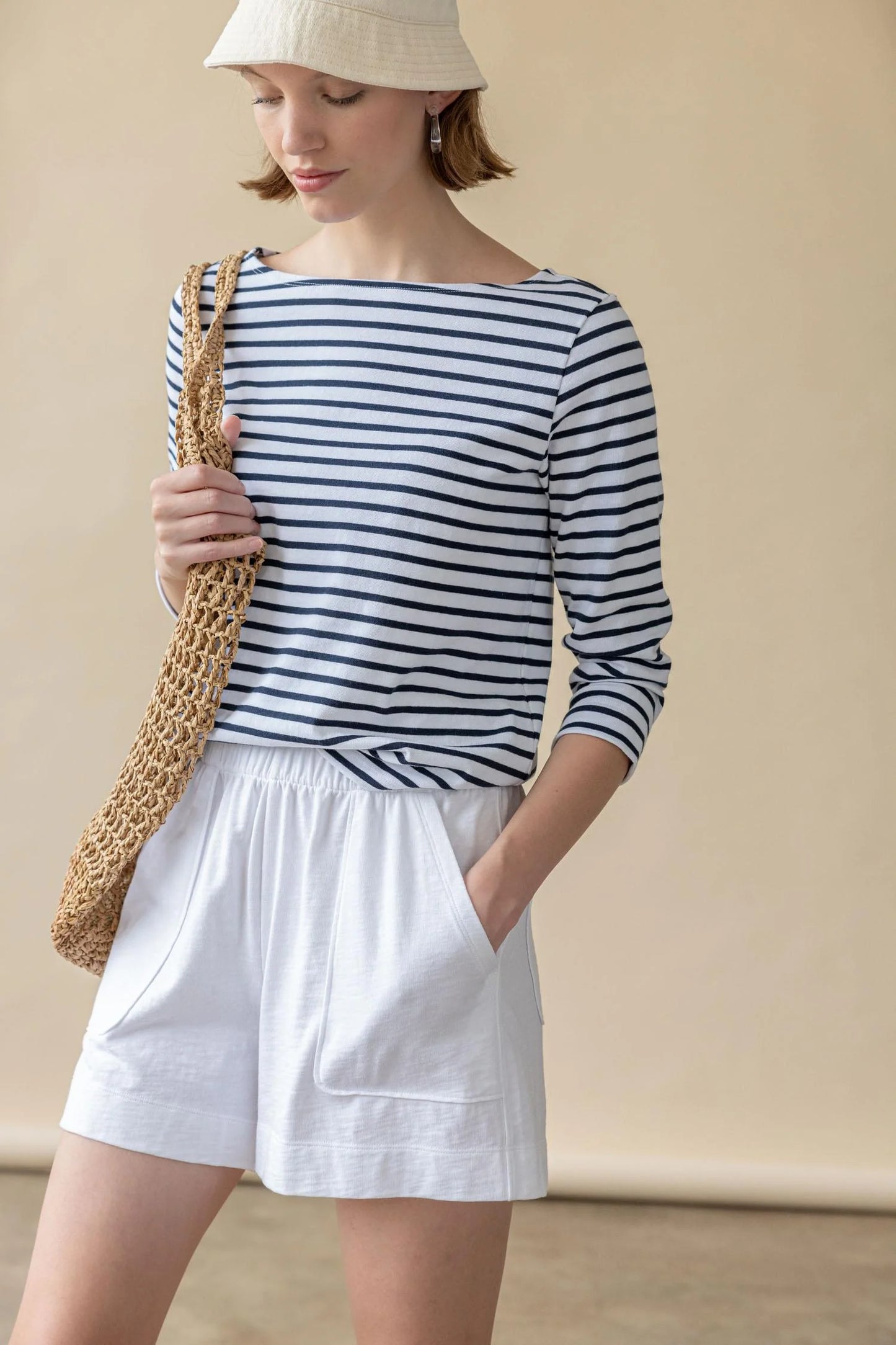 Lilla P. ~  French Boatneck Top - Dark Navy Stripe