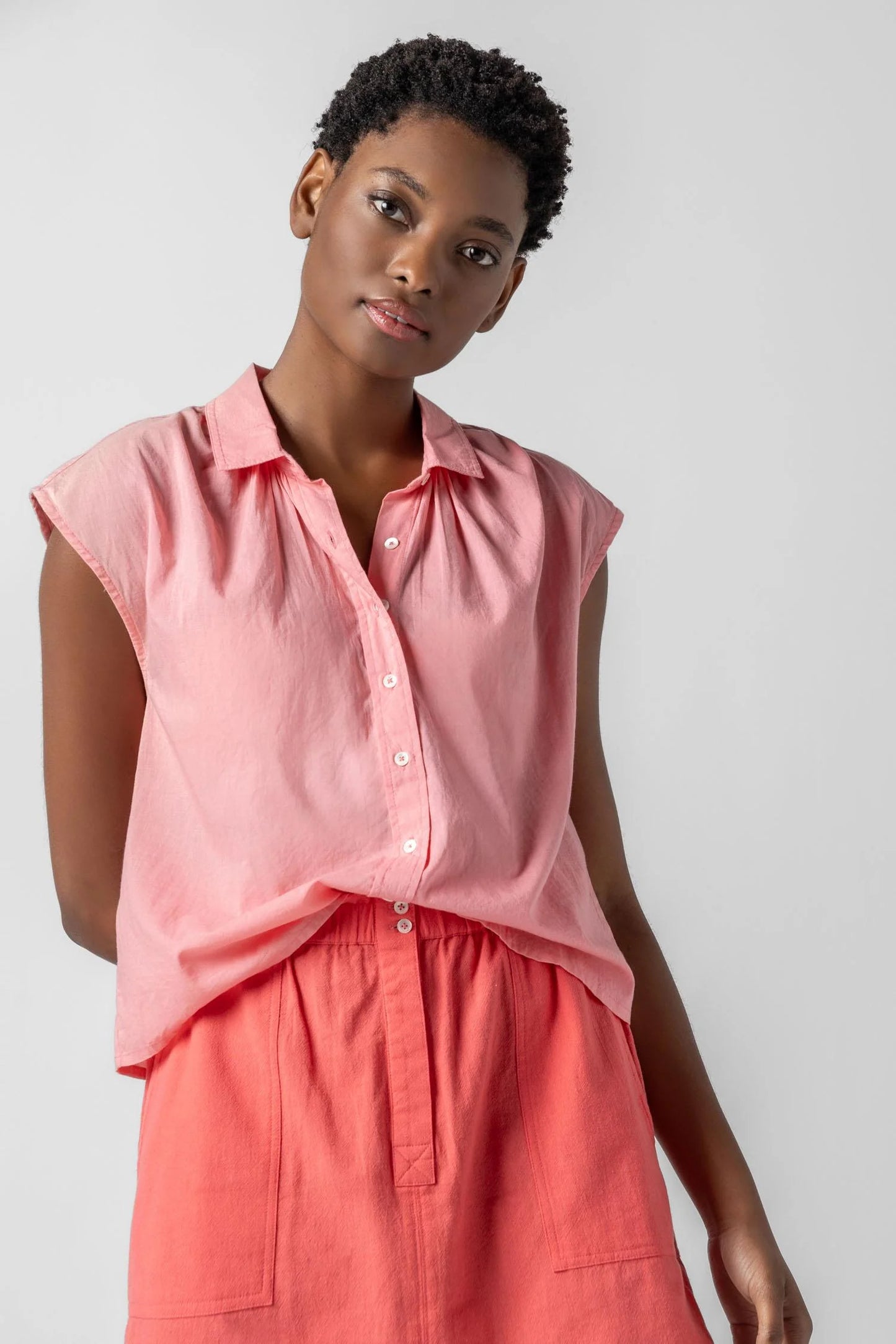 Lilla P. ~ Short Sleeve Button Down - Shell