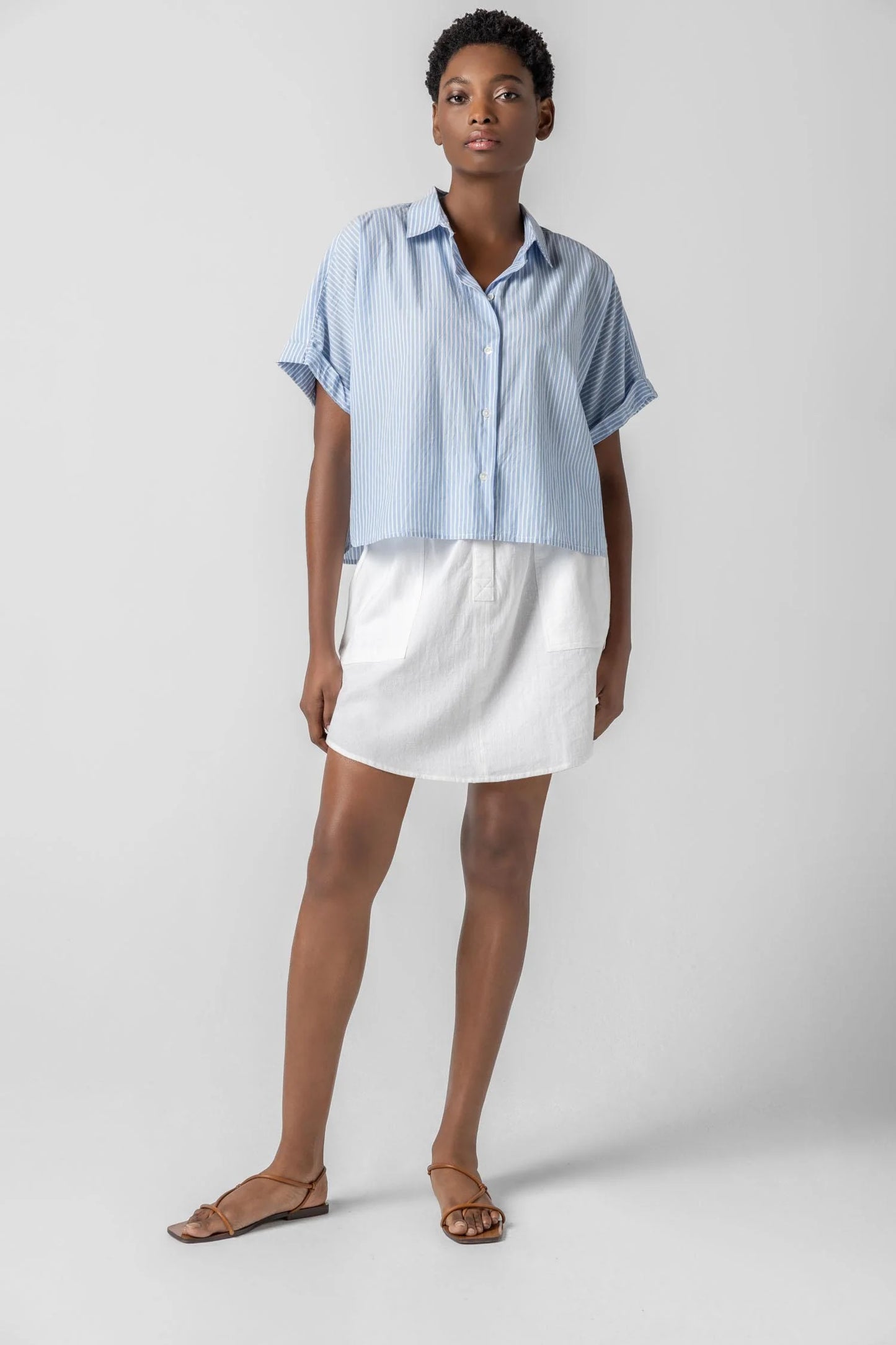 Lilla P. ~  Striped Boxy Button Down - Malibu Stripe