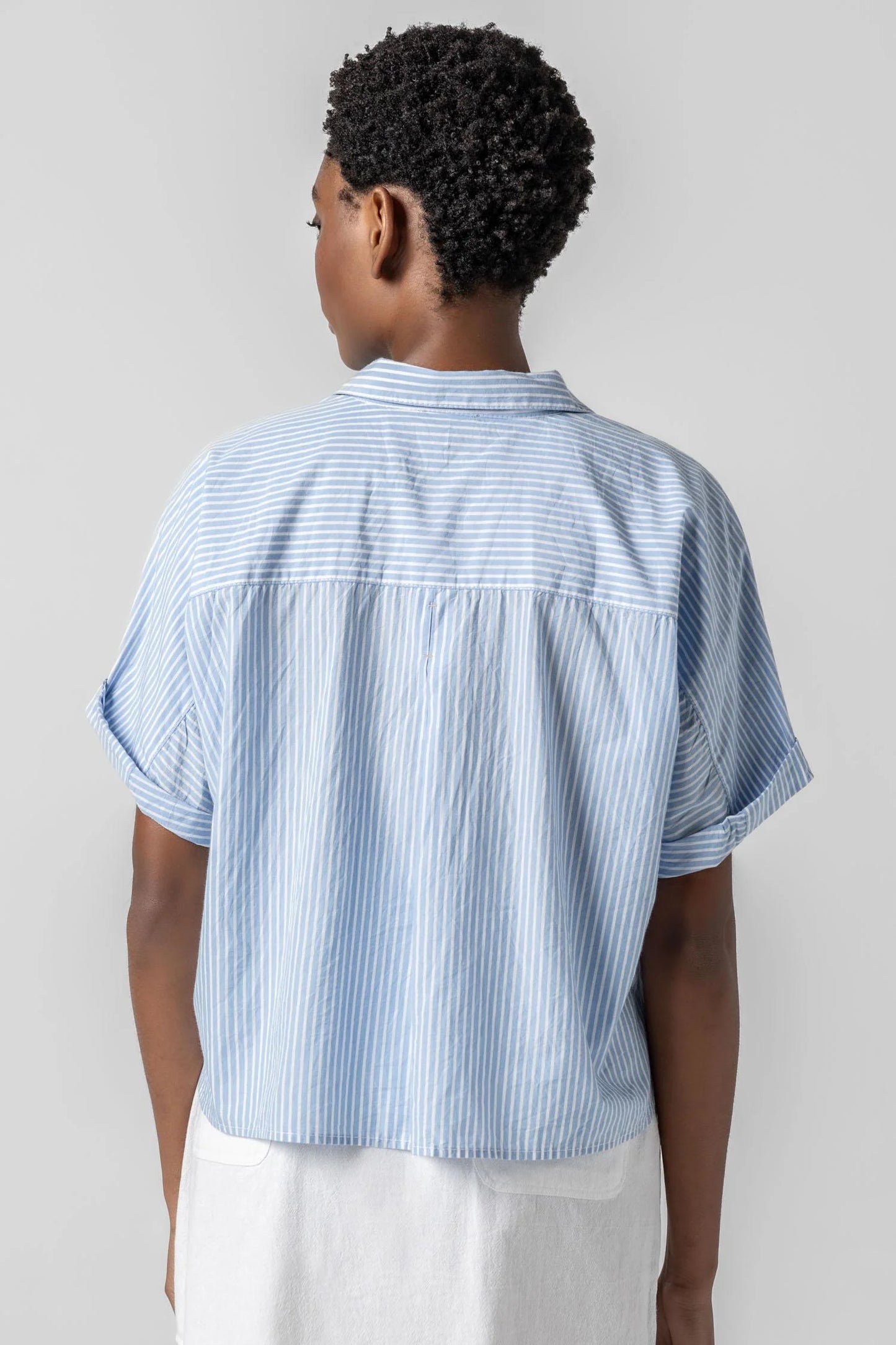 Lilla P. ~  Striped Boxy Button Down - Malibu Stripe