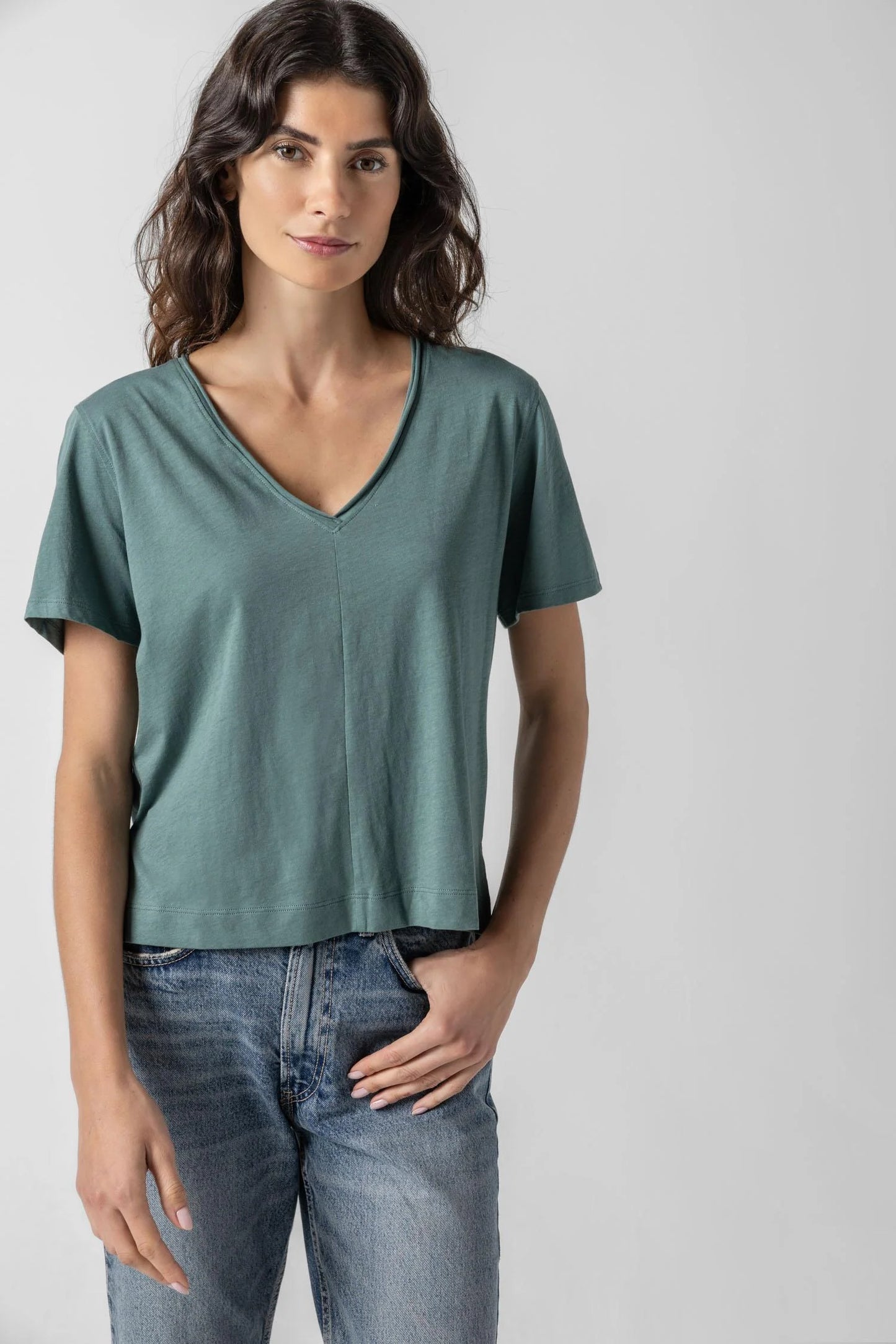 Lilla P. ~  Easy Short Sleeve V-Neck - Vine