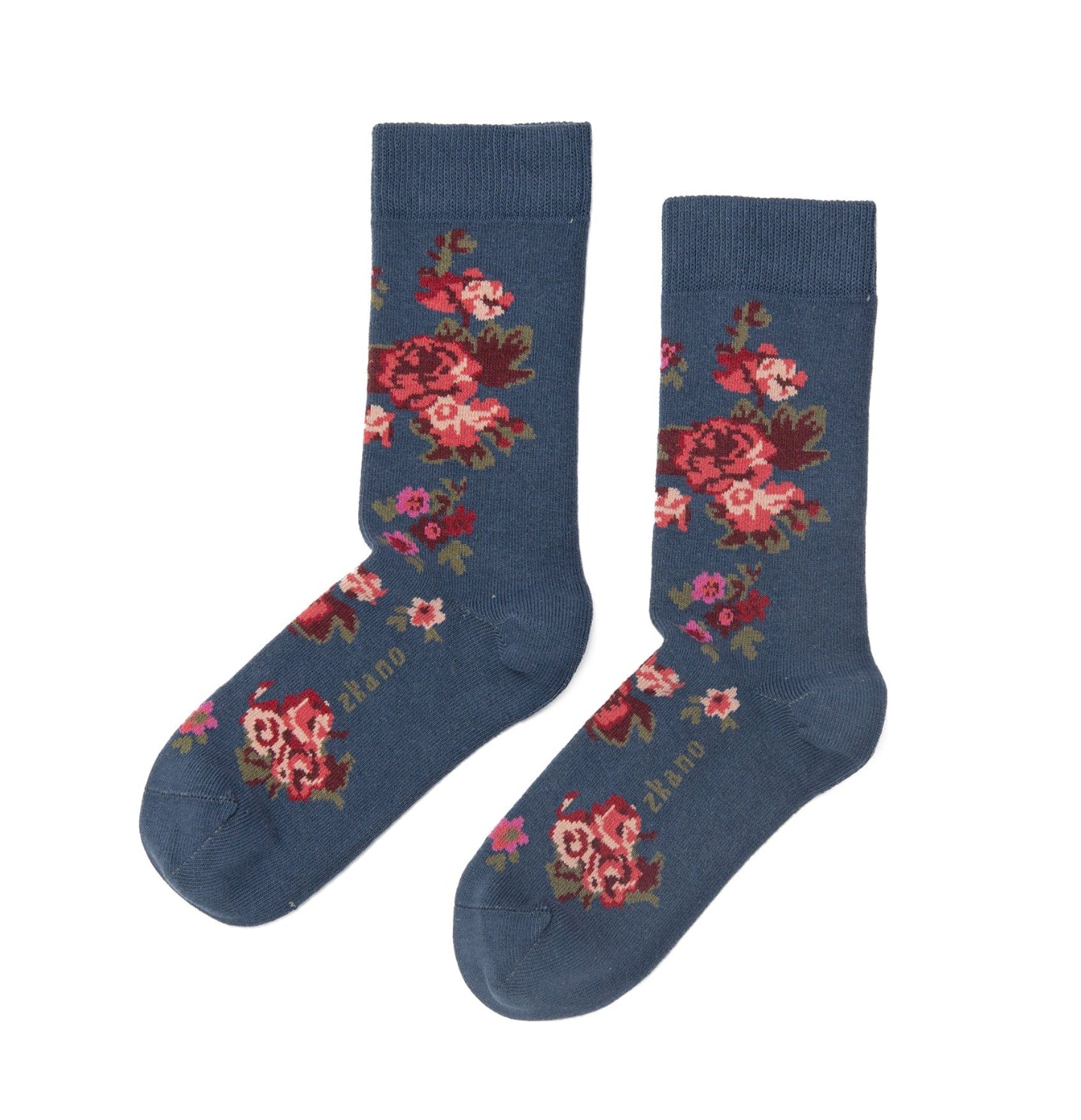 Zkano  ~  Cottage Roses Organic Cotton Crew Socks - Navy