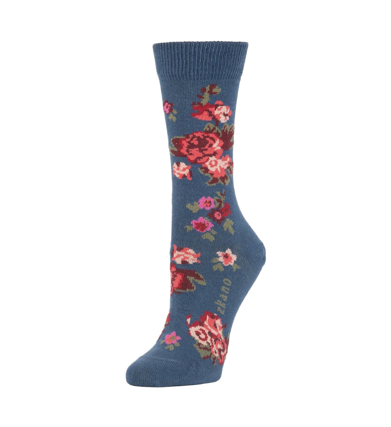 Zkano  ~  Cottage Roses Organic Cotton Crew Socks - Navy