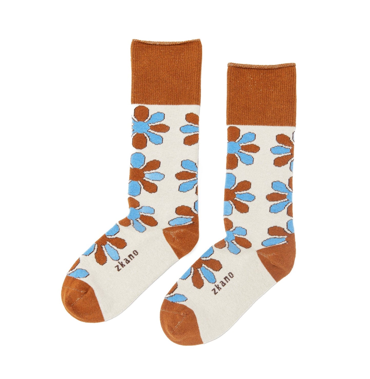 Zkano  ~  Blossom, Mid Calf Roll Top, Organic Cotton Socks - Saddle