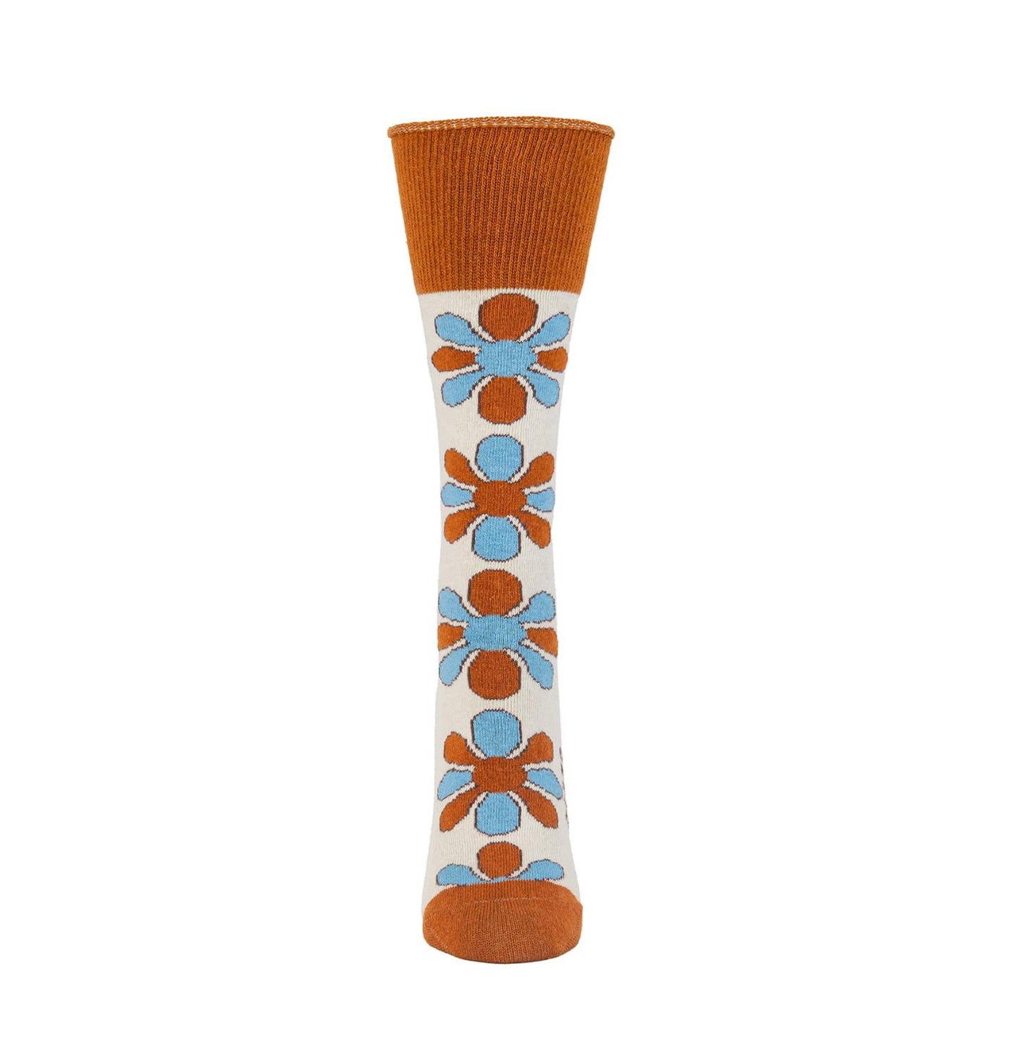 Zkano  ~  Blossom, Mid Calf Roll Top, Organic Cotton Socks - Saddle