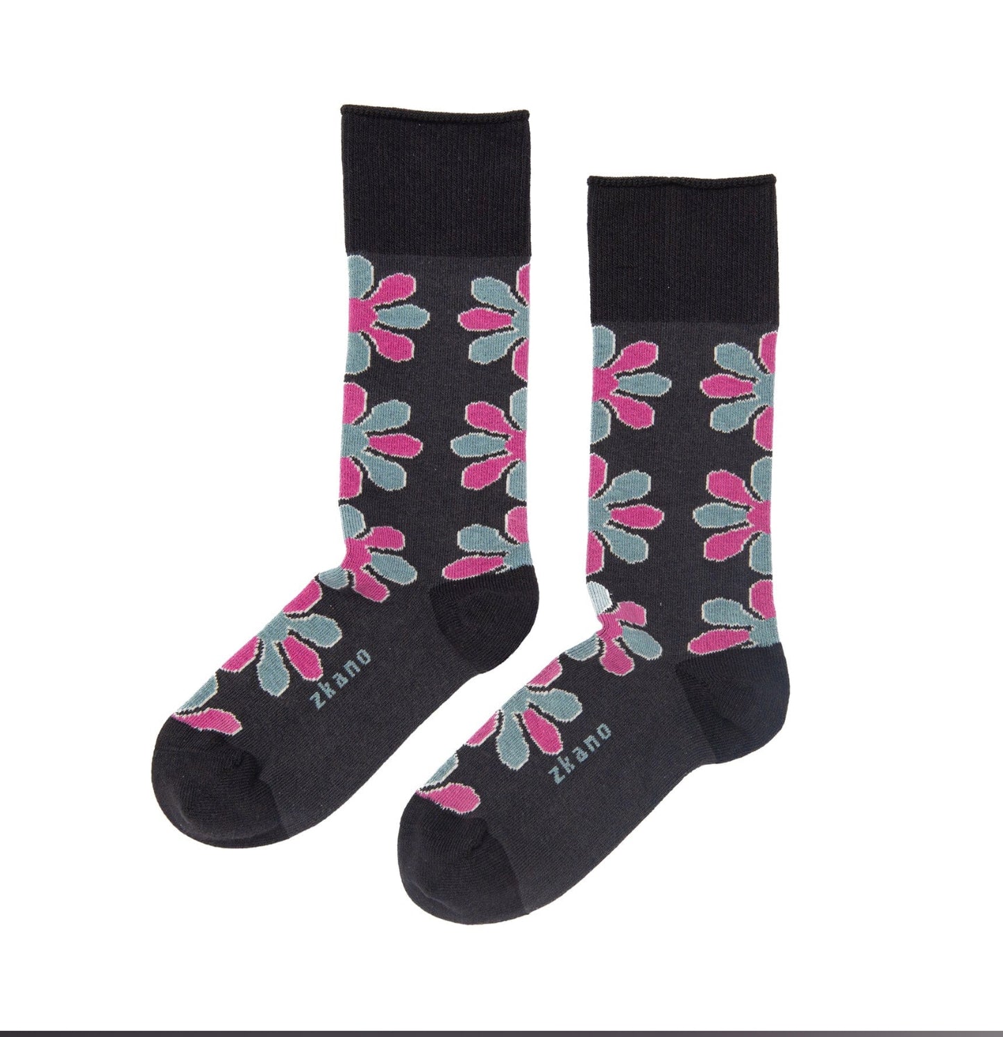 Zkano  ~  Blossom, Mid Calf Roll Top, Organic Cotton Socks - Black