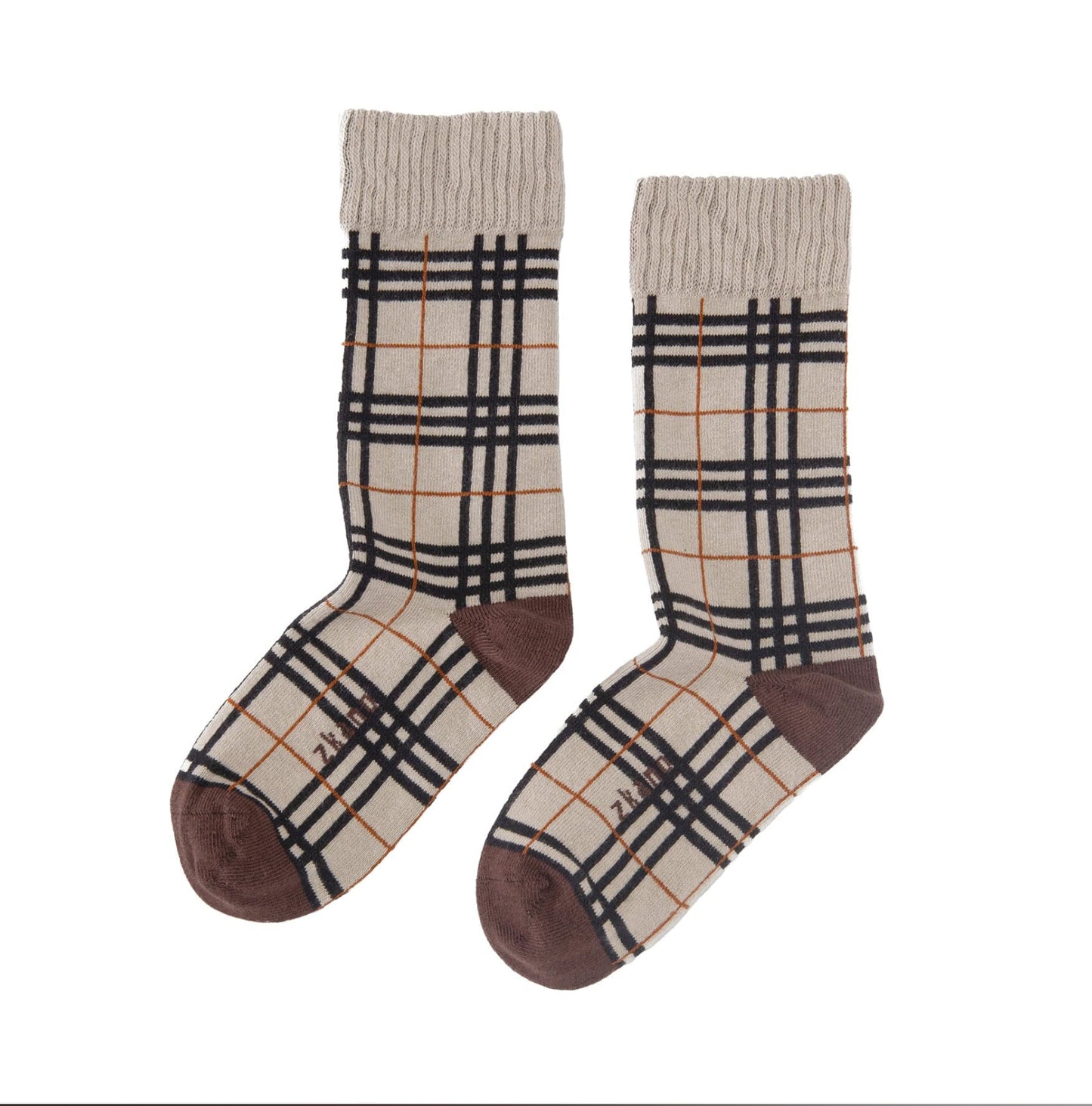 ZKano  ~  Evelyn Plaid, Organic Cotton Crew Socks - Birch