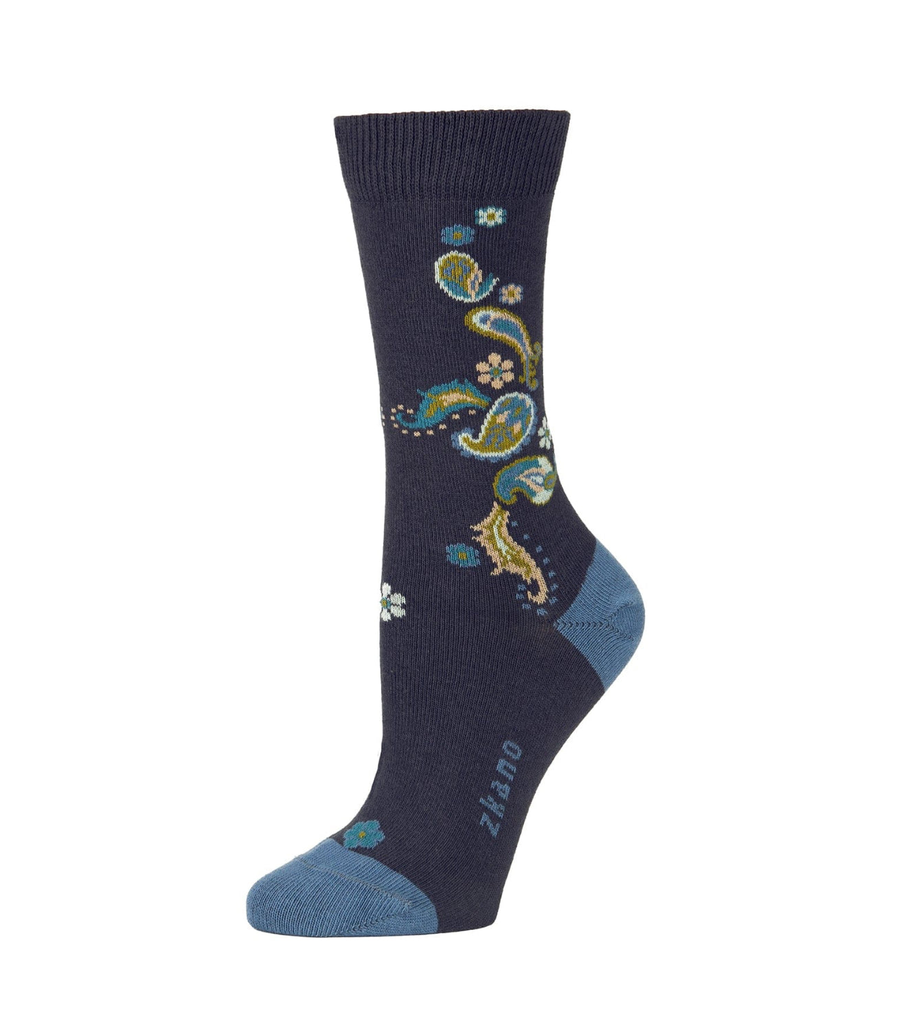 ZKano  ~  Paisley Crew, Organic Cotton Crew Socks - Dark Indigo