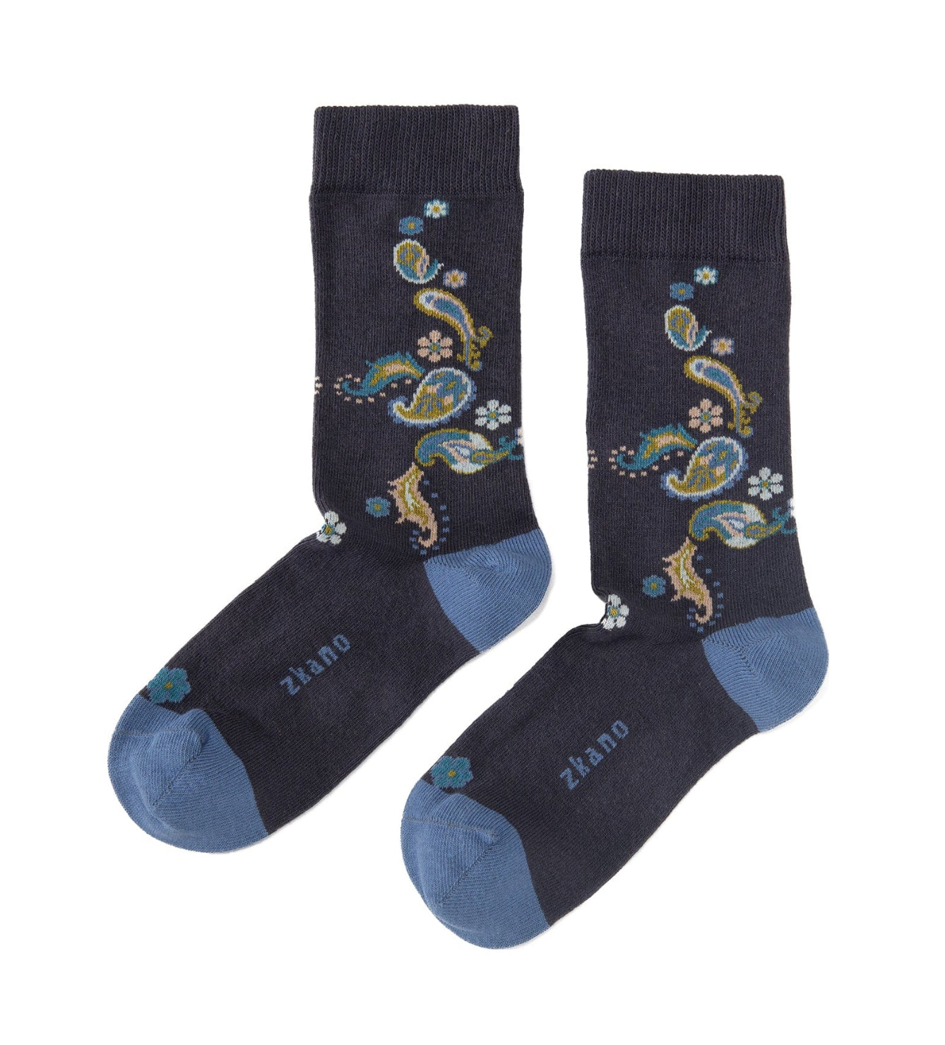 ZKano  ~  Paisley Crew, Organic Cotton Crew Socks - Dark Indigo