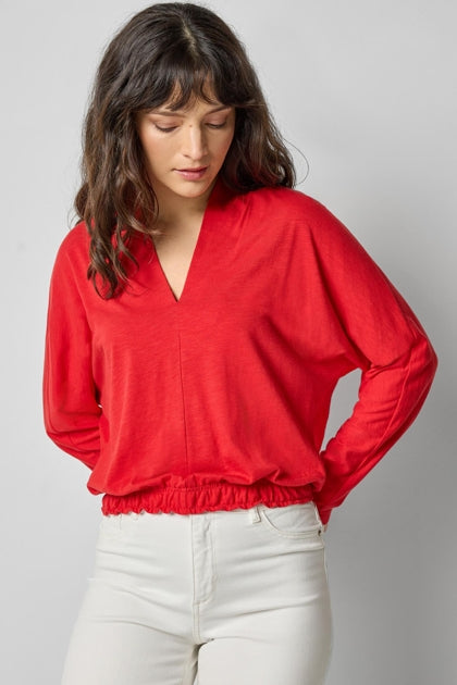 Lilla P. ~  Shawl Collar Wedge Top - Cherry