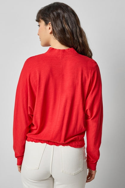 Lilla P. ~  Shawl Collar Wedge Top - Cherry