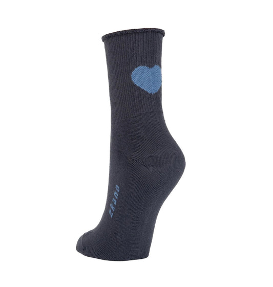 Zkano  ~  Floating Heart, Short Crew, Organic Cotton Socks - Dark Indigo