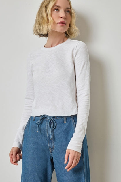 Lilla P. ~  Long Sleeve Crop Tee - White