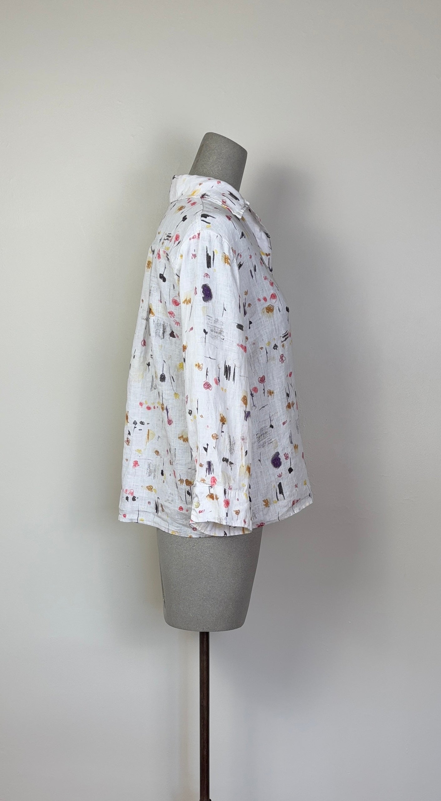 Cut Loose  ~  Crop Linen Shirt - Graffiti Floral