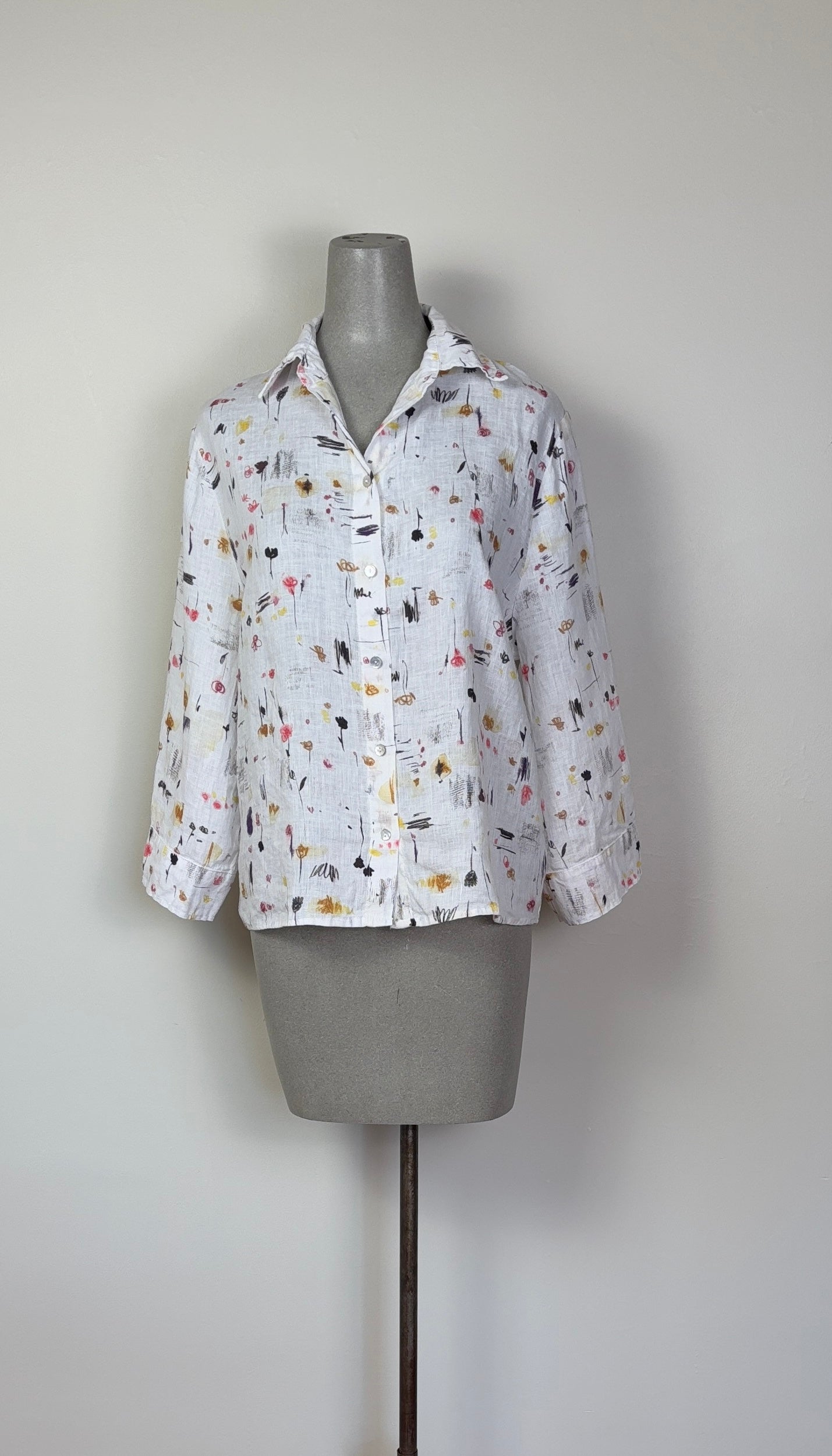 Cut Loose  ~  Crop Linen Shirt - Graffiti Floral