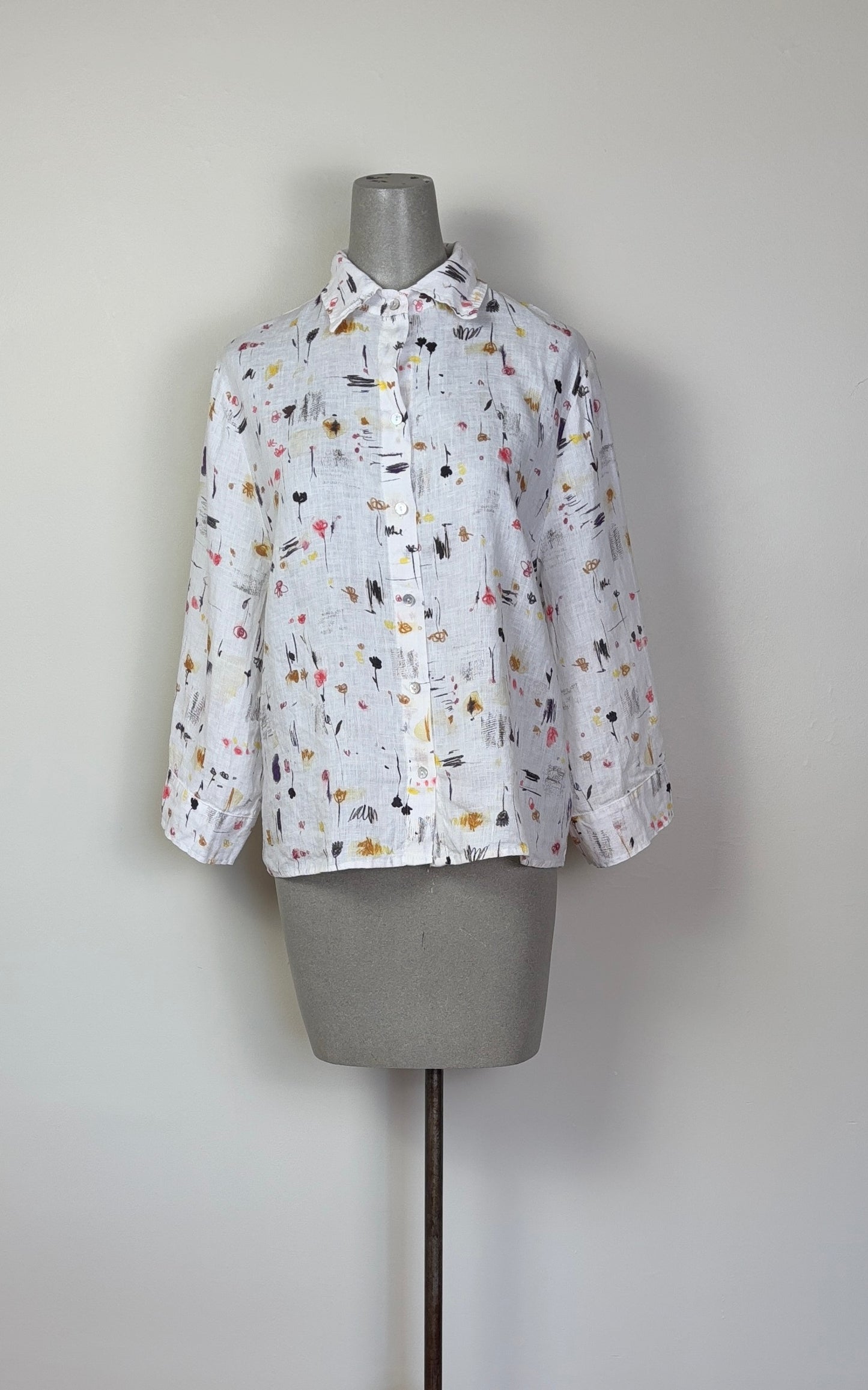 Cut Loose  ~  Crop Linen Shirt - Graffiti Floral