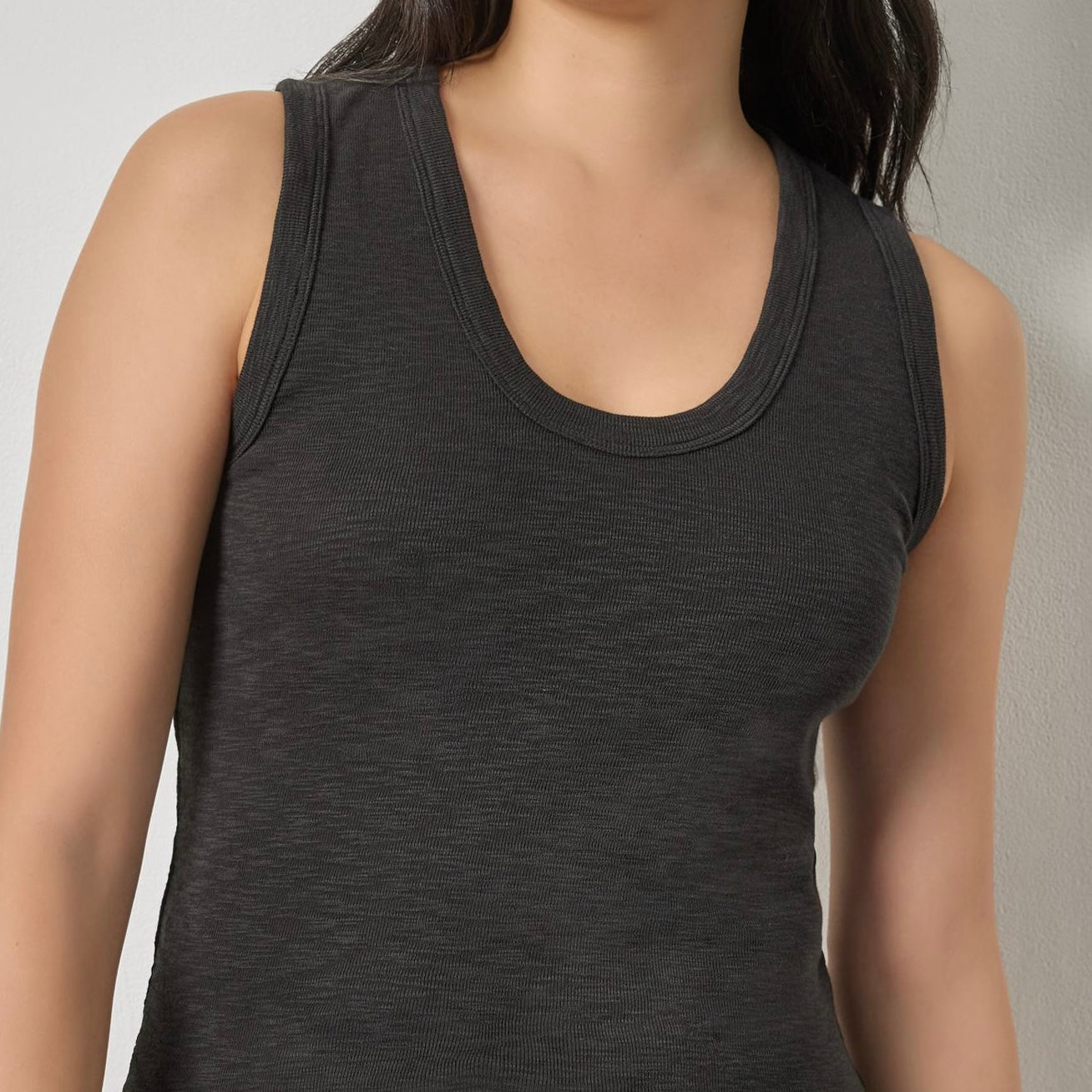Lilla P. ~  Ribbed Slub Scoop Tank - Black