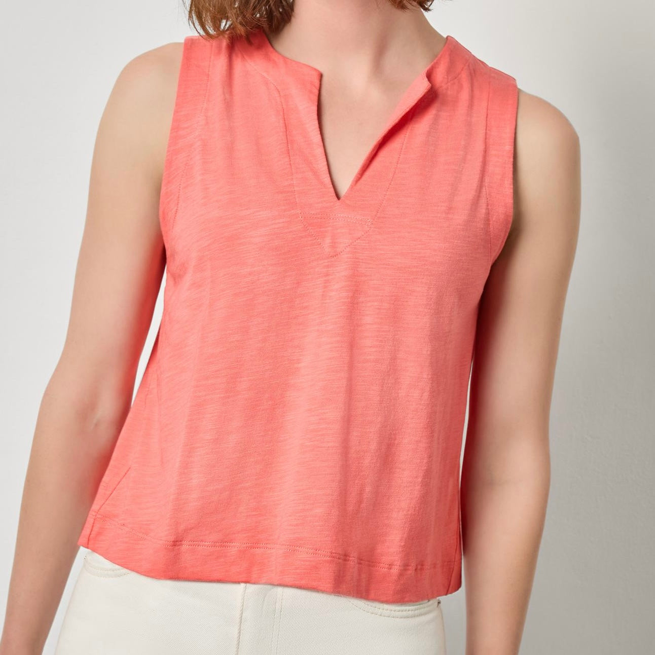 Lilla P. ~  Pleat Back Split Neck Tank - Sunkist