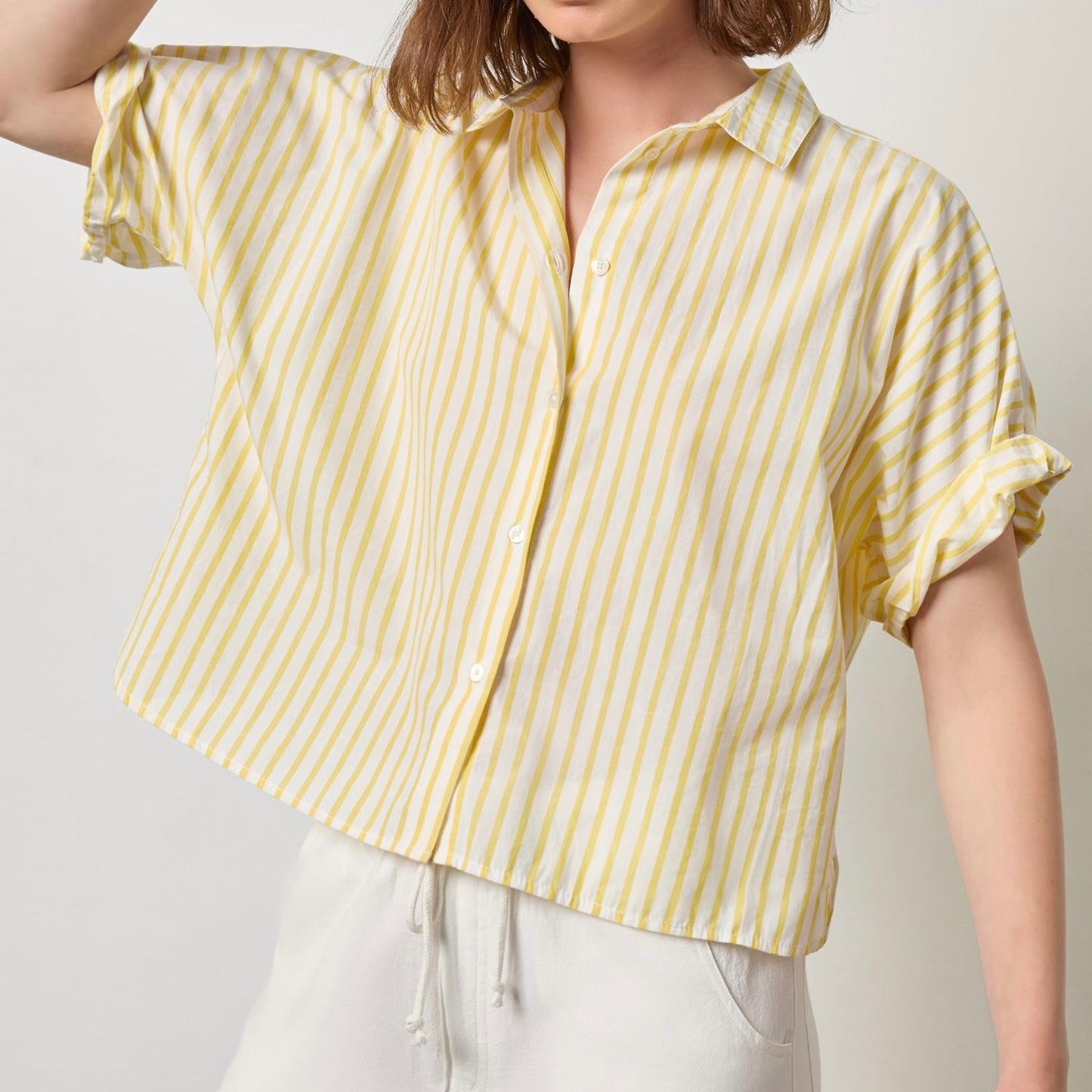 Lilla P. ~  Oversized Button Down Dolman - Sunflower Stripe