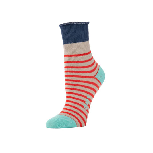 ZKano  ~  Breton Stripe Roll Top Crew - Poppy Red
