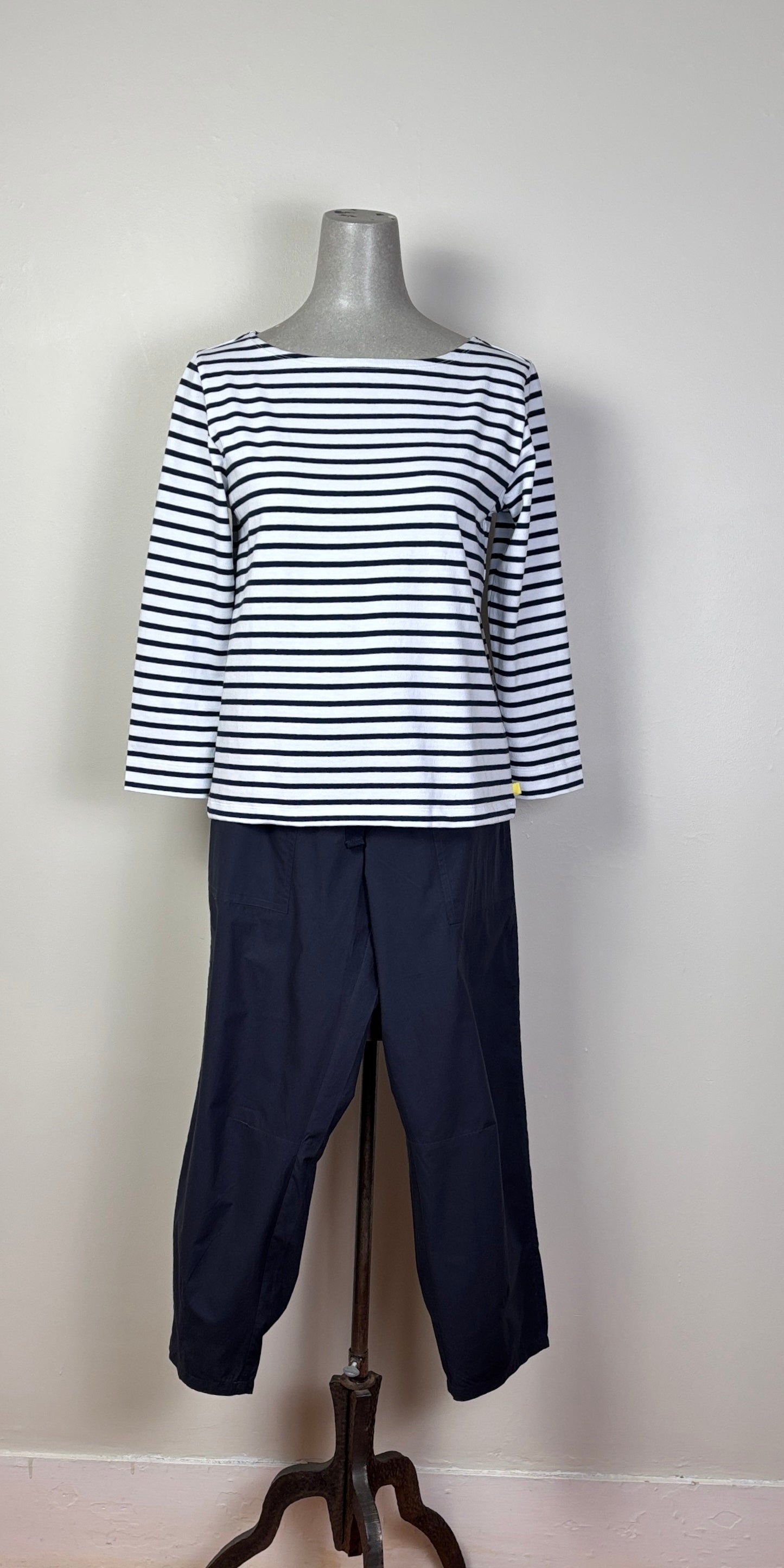 Lilla P. ~  French Boatneck Top - Dark Navy Stripe