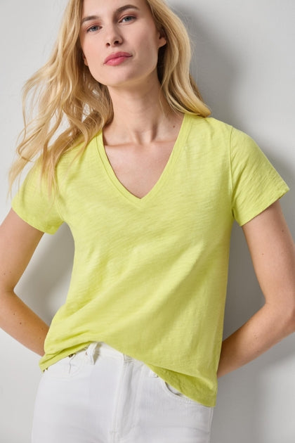 Lilla P. ~  Short Sleeve Back Seam V-Neck - Limeade