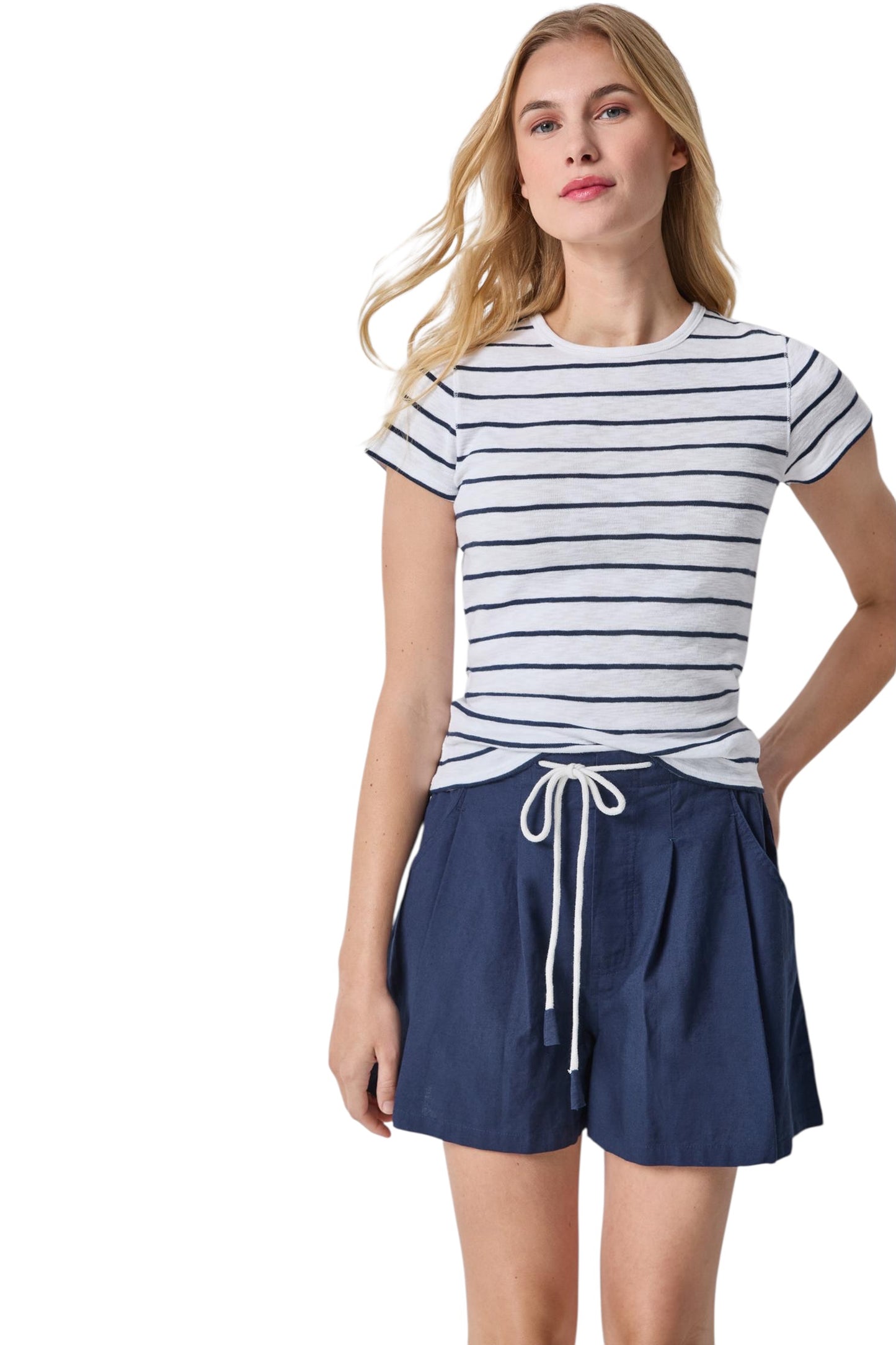Lilla P. ~  Striped Short Sleeve - Navy/White