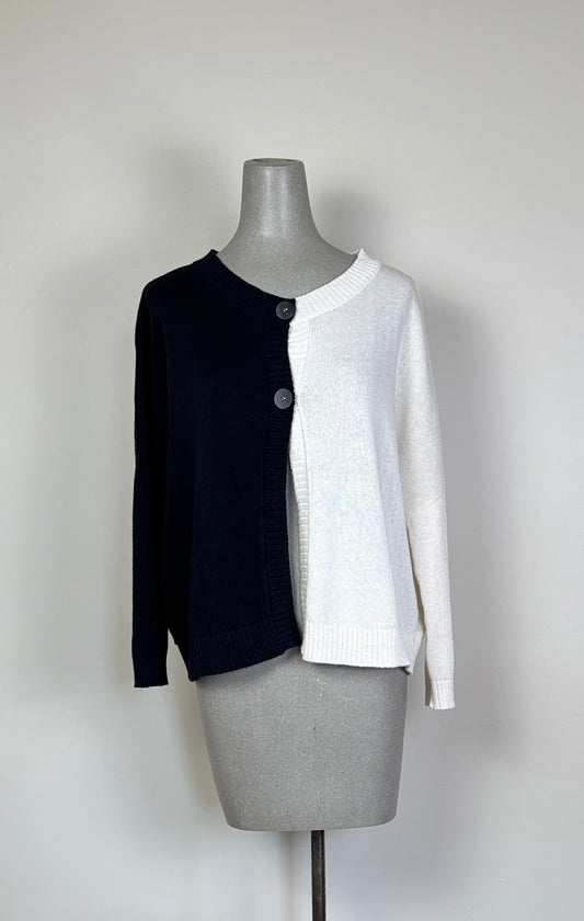 KnitKnit  ~  Color Block Two Button Cardigan - Latte/Navy