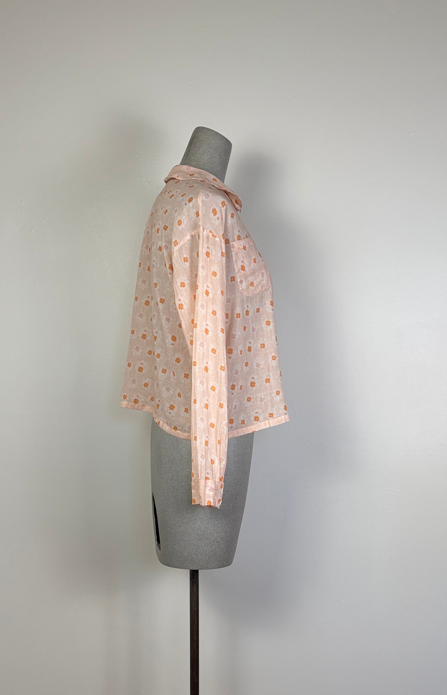 Sula  ~  Round Collar Shirt - Orange Flower