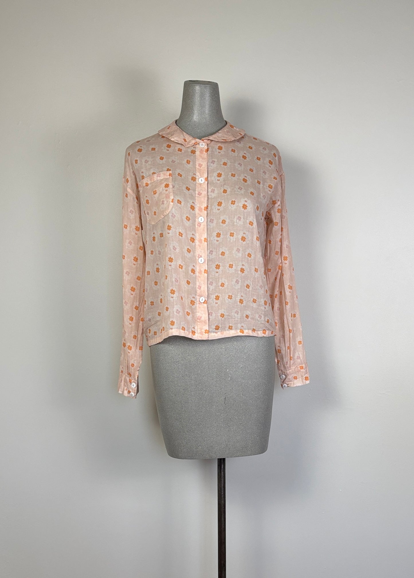 Sula  ~  Round Collar Shirt - Orange Flower