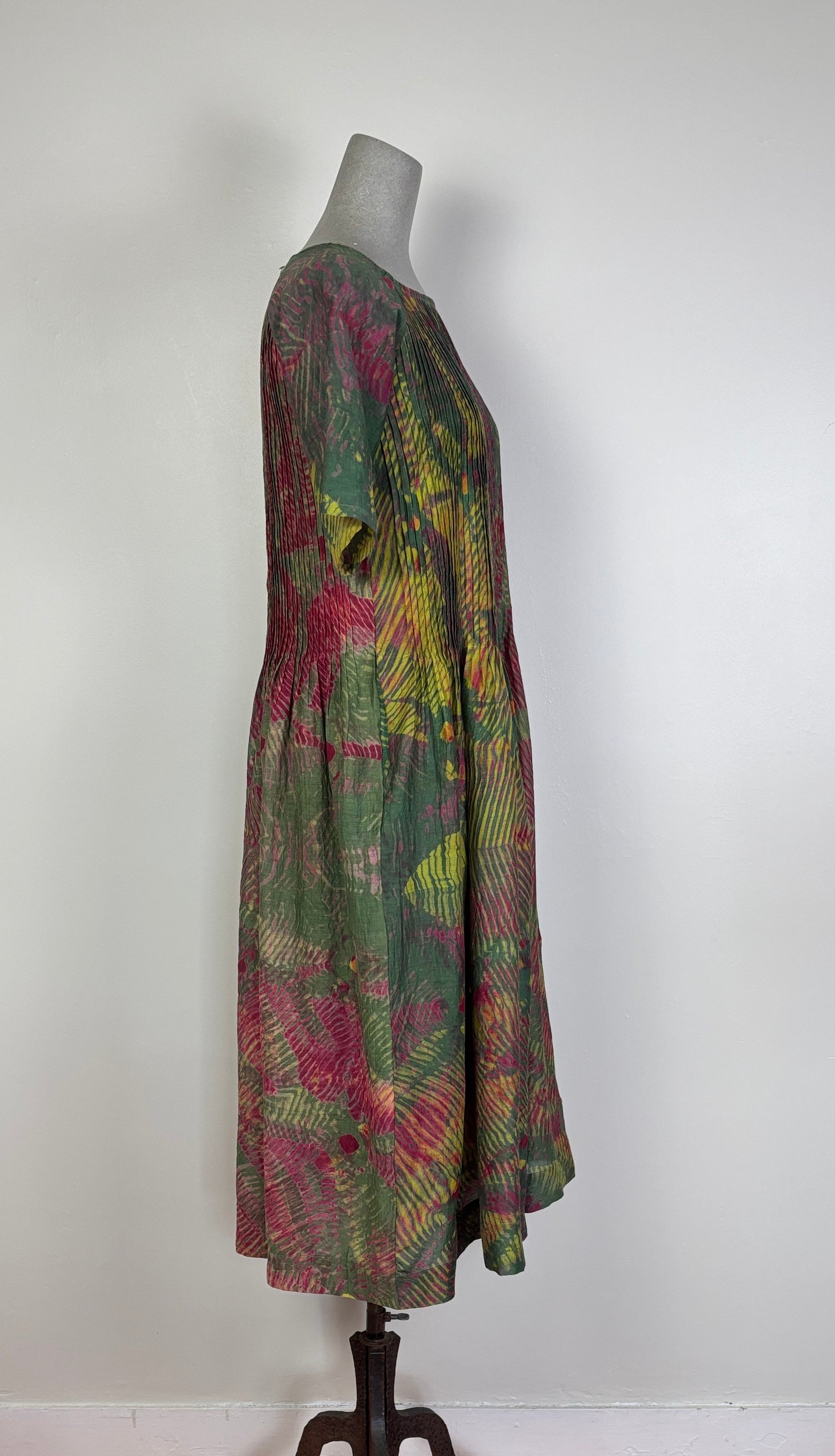 Neeru Kumar  ~  Short Sleeve Pleat Front Dress - Green Multi