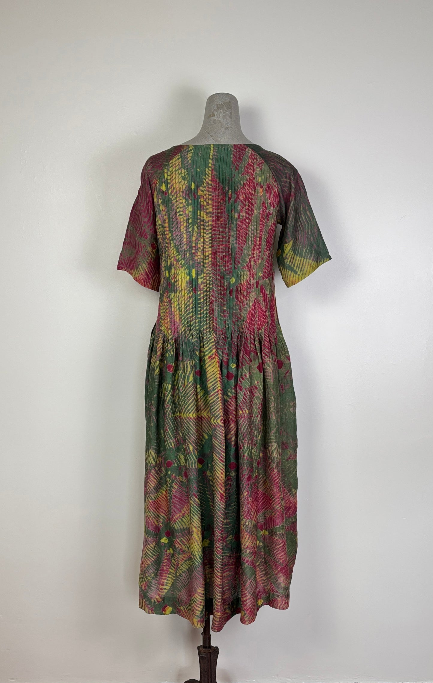 Neeru Kumar  ~  Short Sleeve Pleat Front Dress - Green Multi