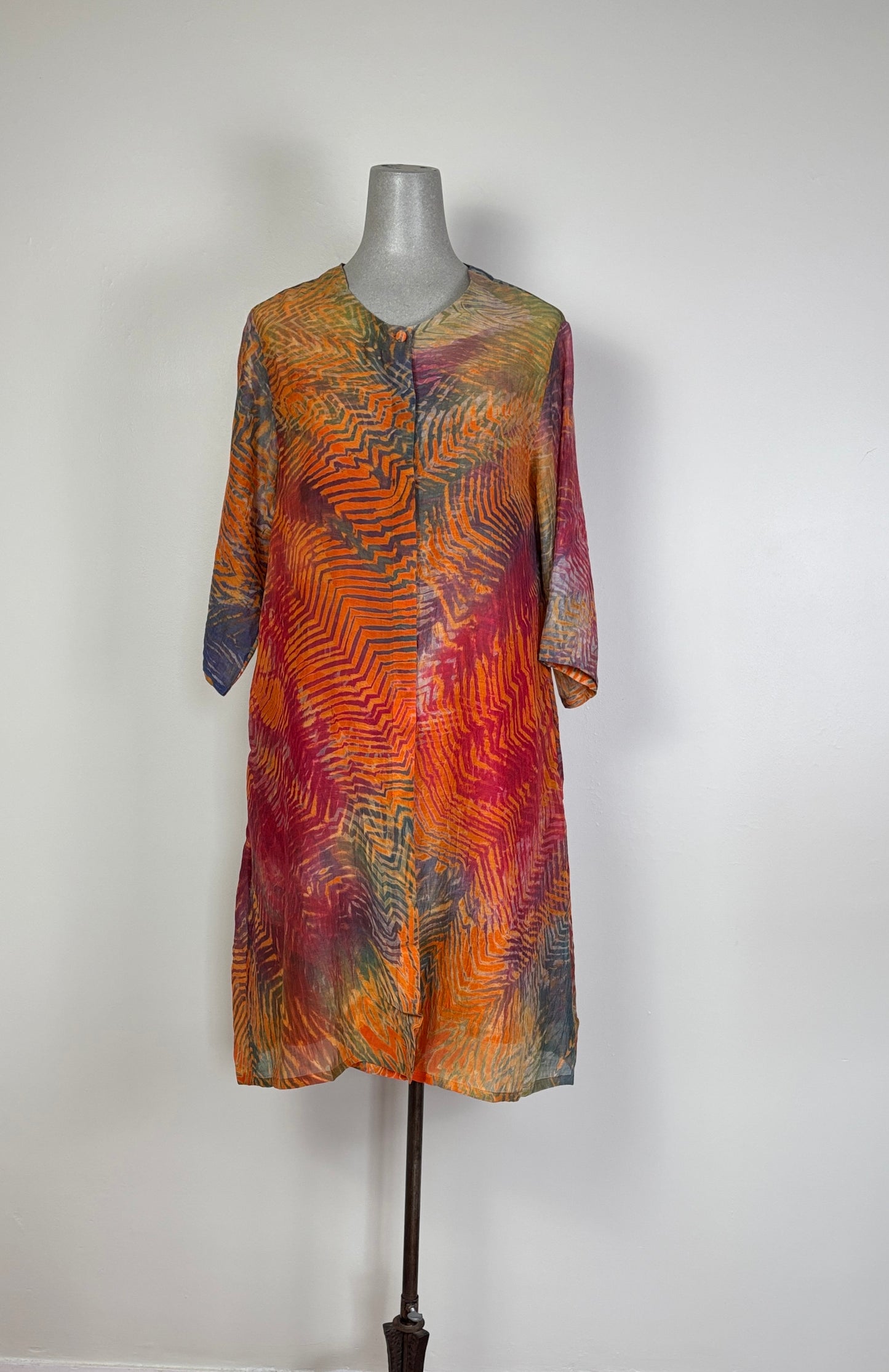 Neeru Kumar ~  Button Front Dress - Red/Orange Multi