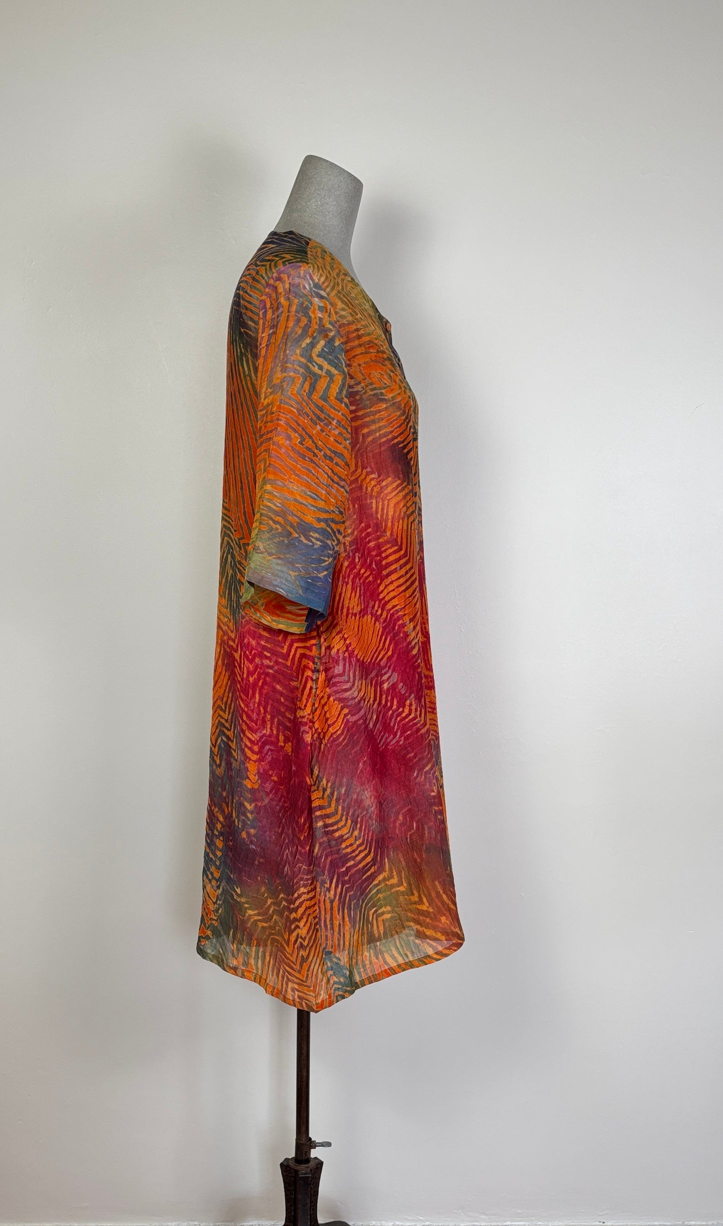Neeru Kumar ~  Button Front Dress - Red/Orange Multi
