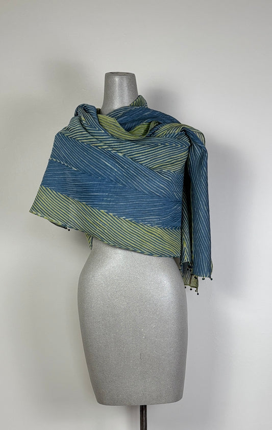 Neeru Kumar  ~  Cotton/Silk Scarf - Green/Blue