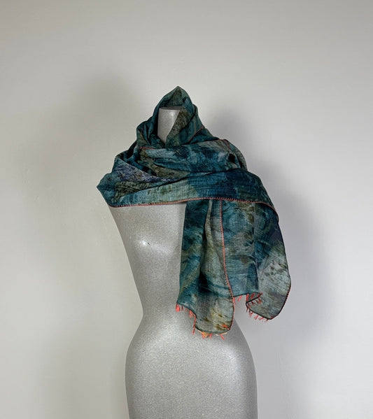 Neeru Kumar  ~  Cotton/Silk Scarf - Blues
