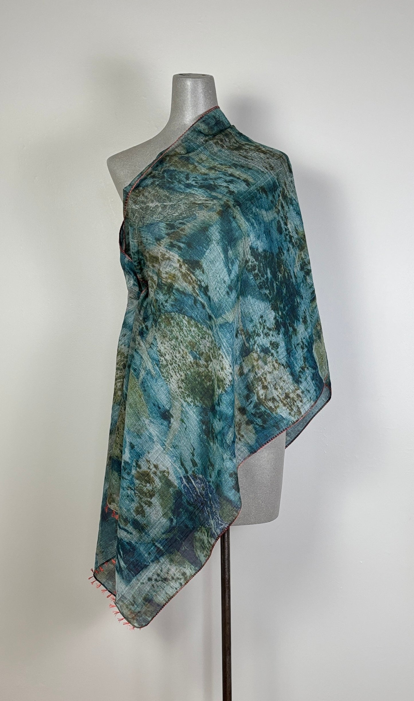 Neeru Kumar  ~  Cotton/Silk Scarf - Blues