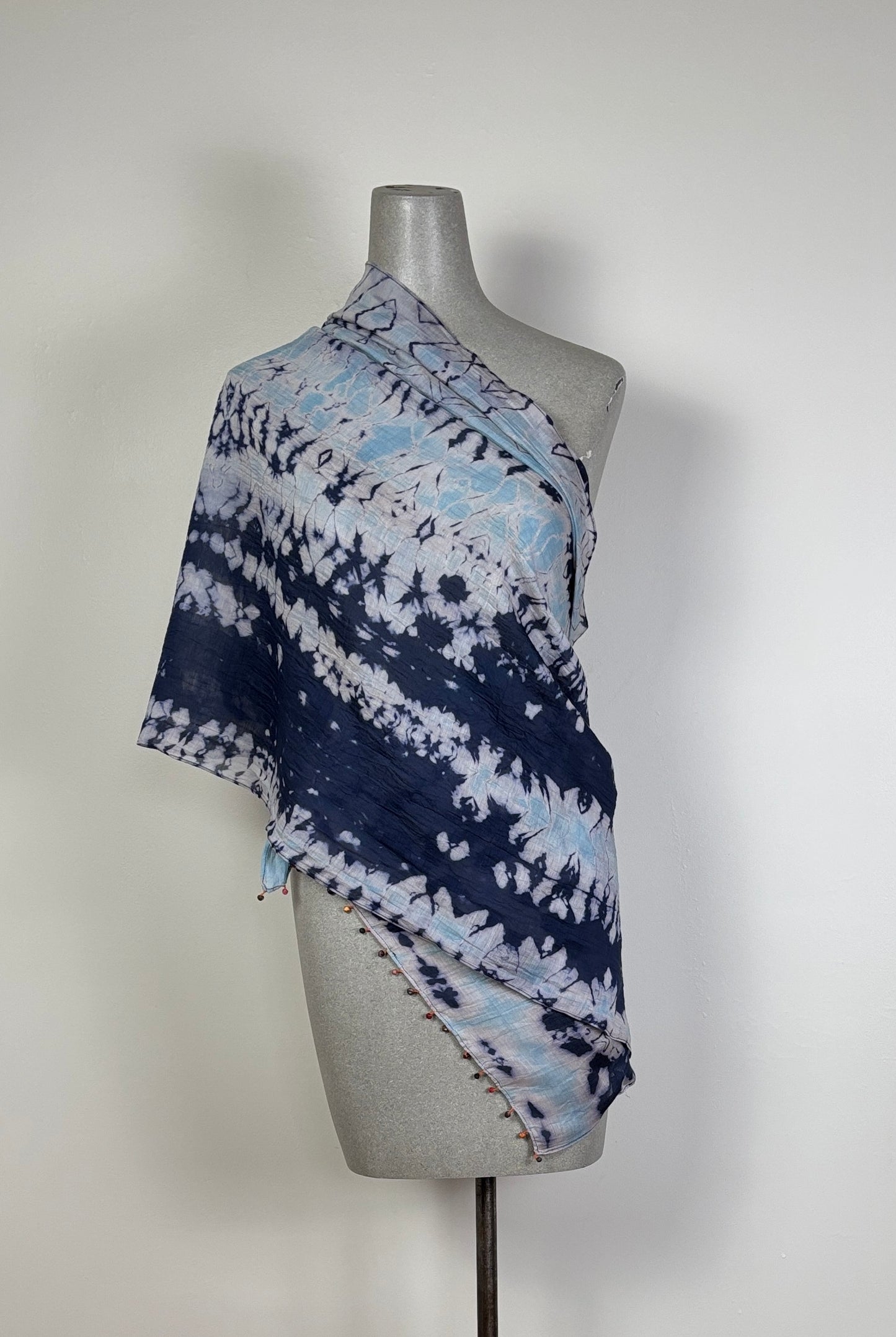 Neeru Kumar  ~  Cotton/Silk Scarf - Blue/White