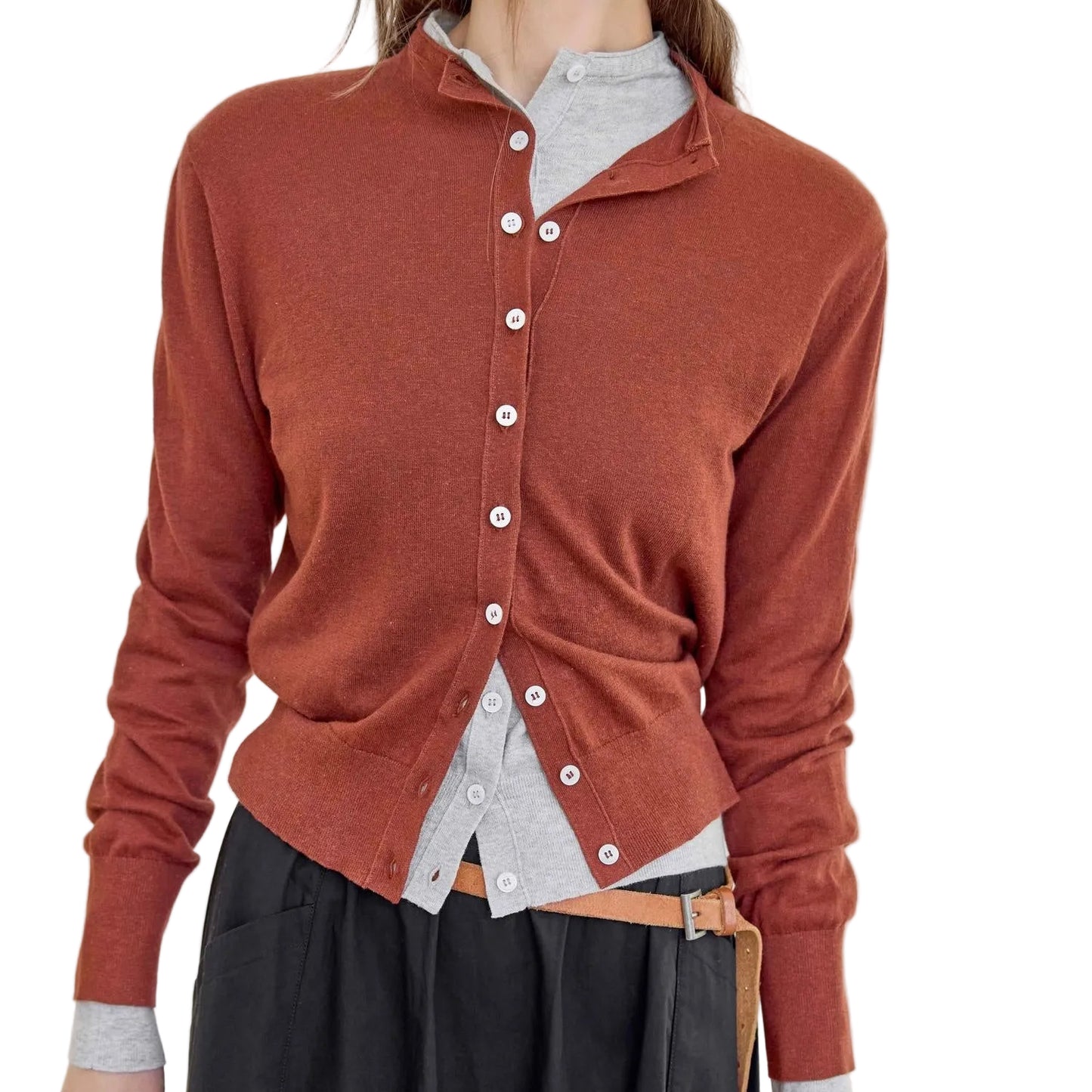Lilla P. ~  Funnel Neck Cardigan - Maplewood