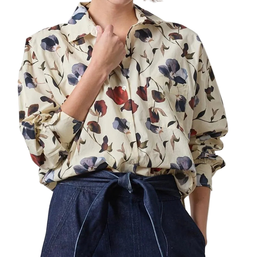Lilla P. ~  Dolman Sleeve Button Down Shirt - Blue Poppy Print