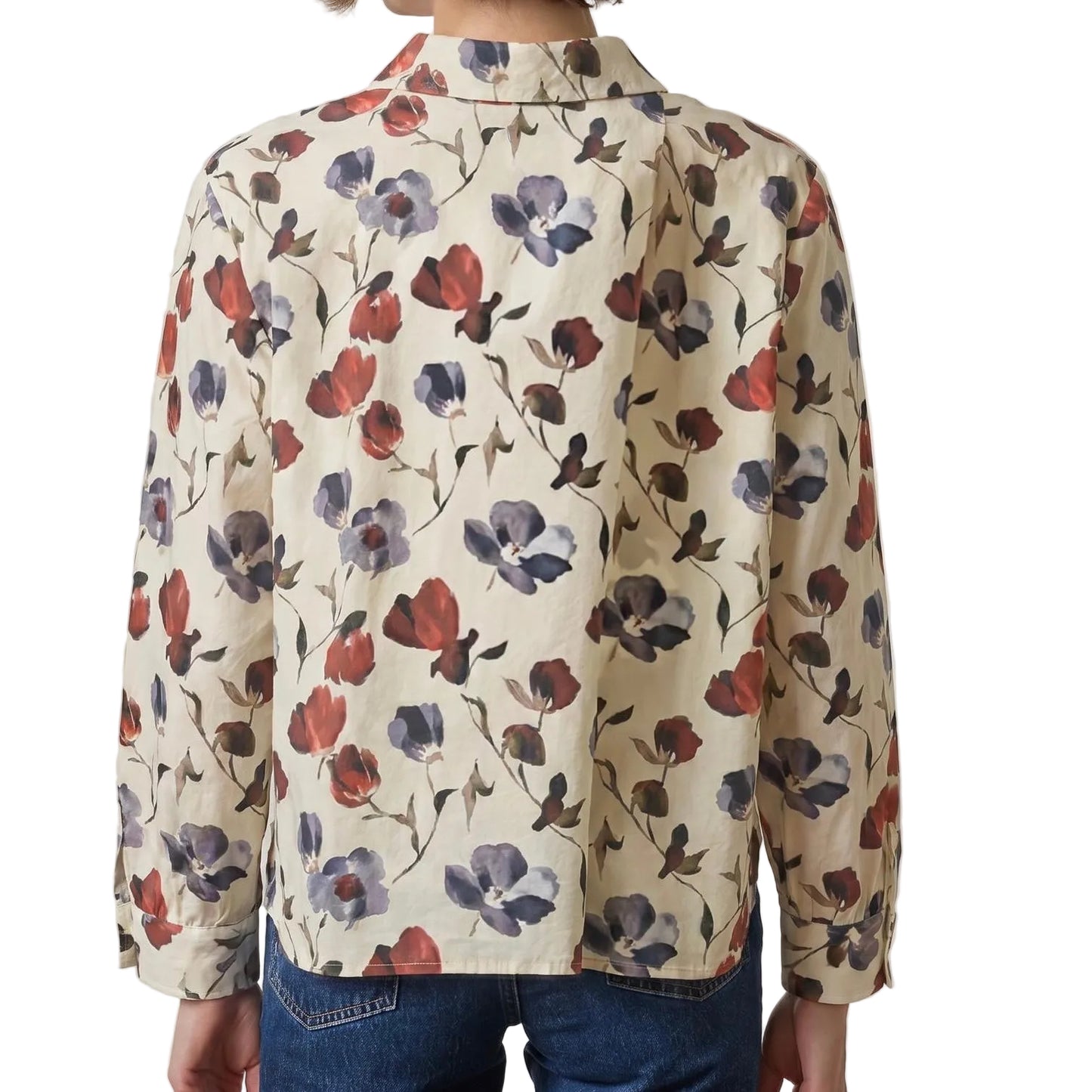 Lilla P. ~  Dolman Sleeve Button Down Shirt - Blue Poppy Print