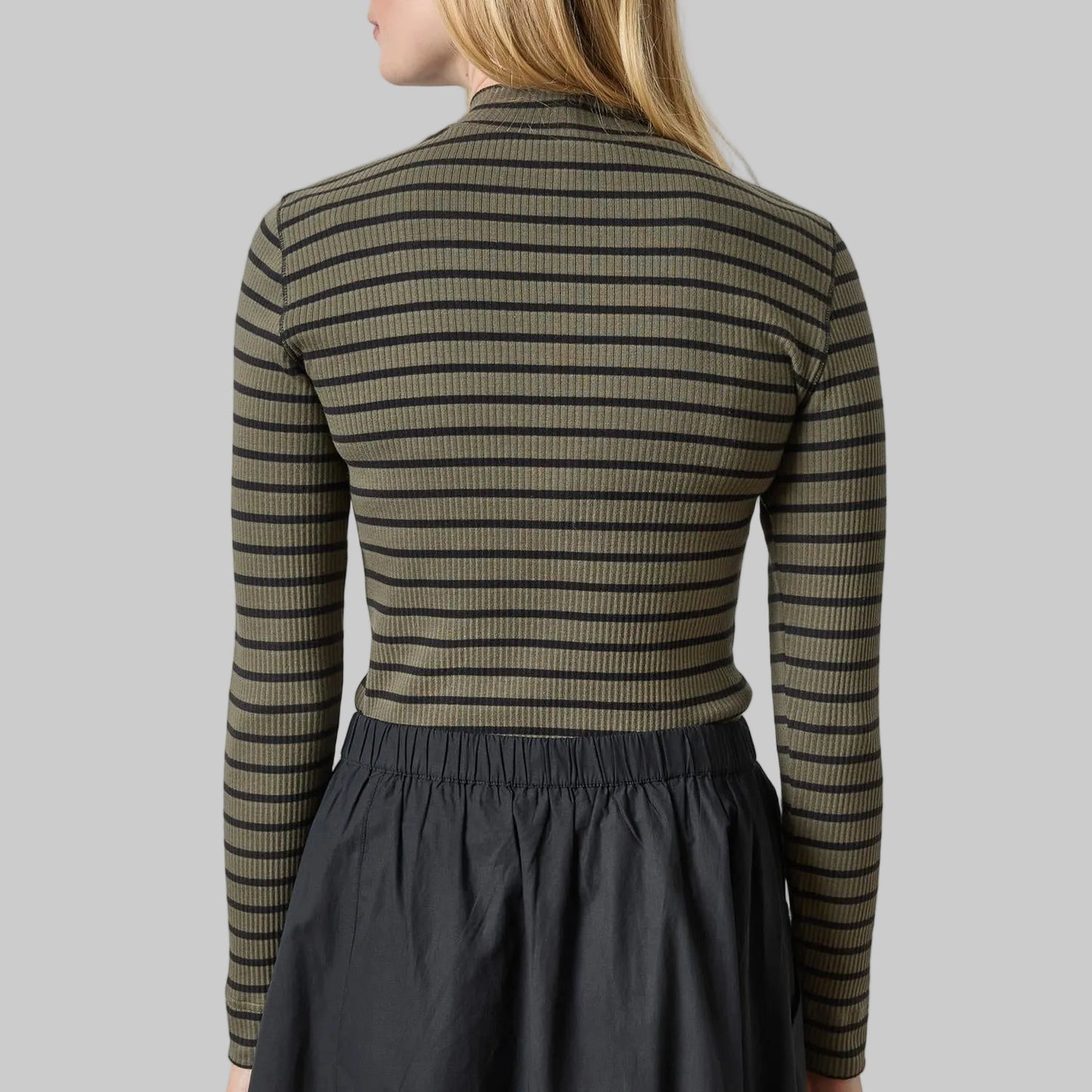 Lilla P. ~  Ribbed Long Sleeve Mock - Olive Stripe